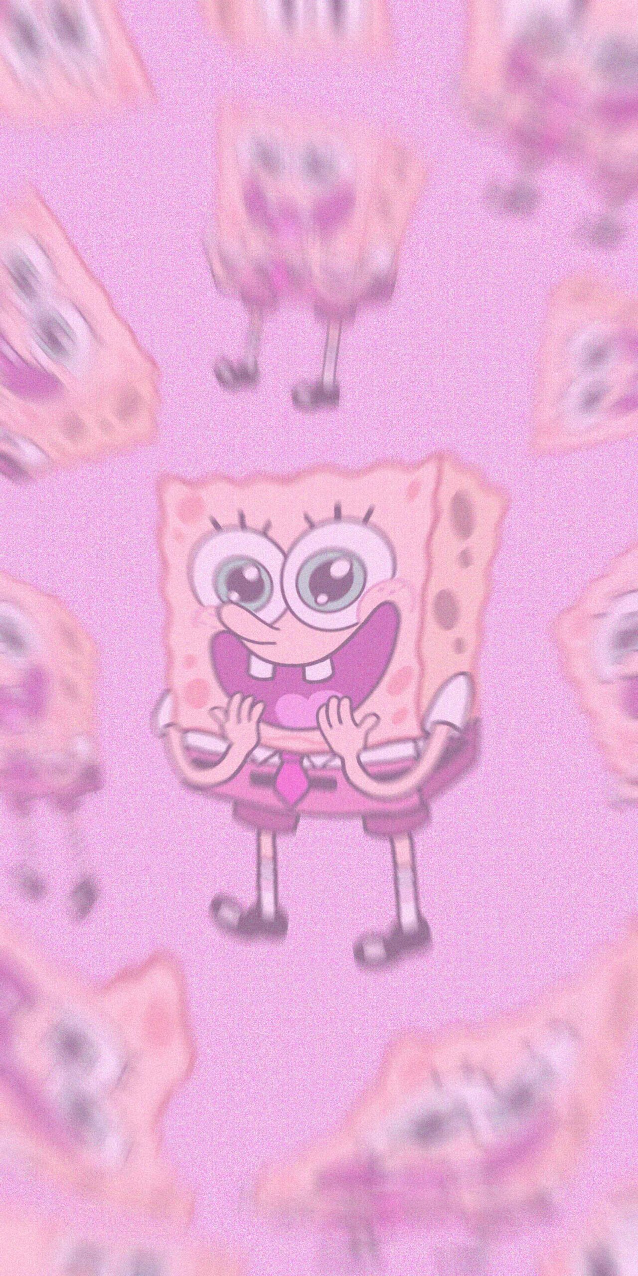 Delighted SpongeBob Pink Background Phone Wallpaper