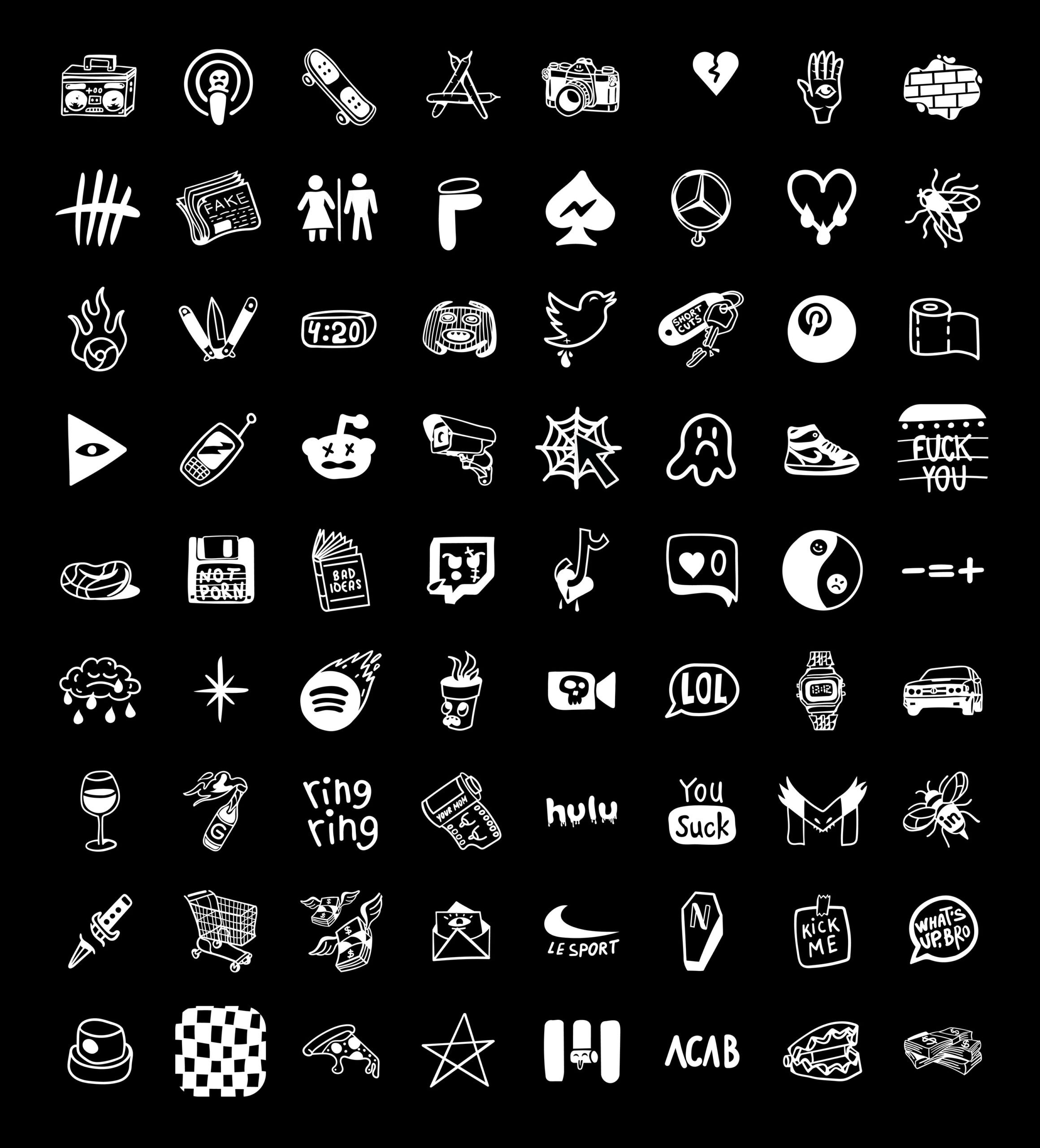 Free Black iOS 14 App Icons - Tattoo Aesthetic Black App Icons iPhone 🎱