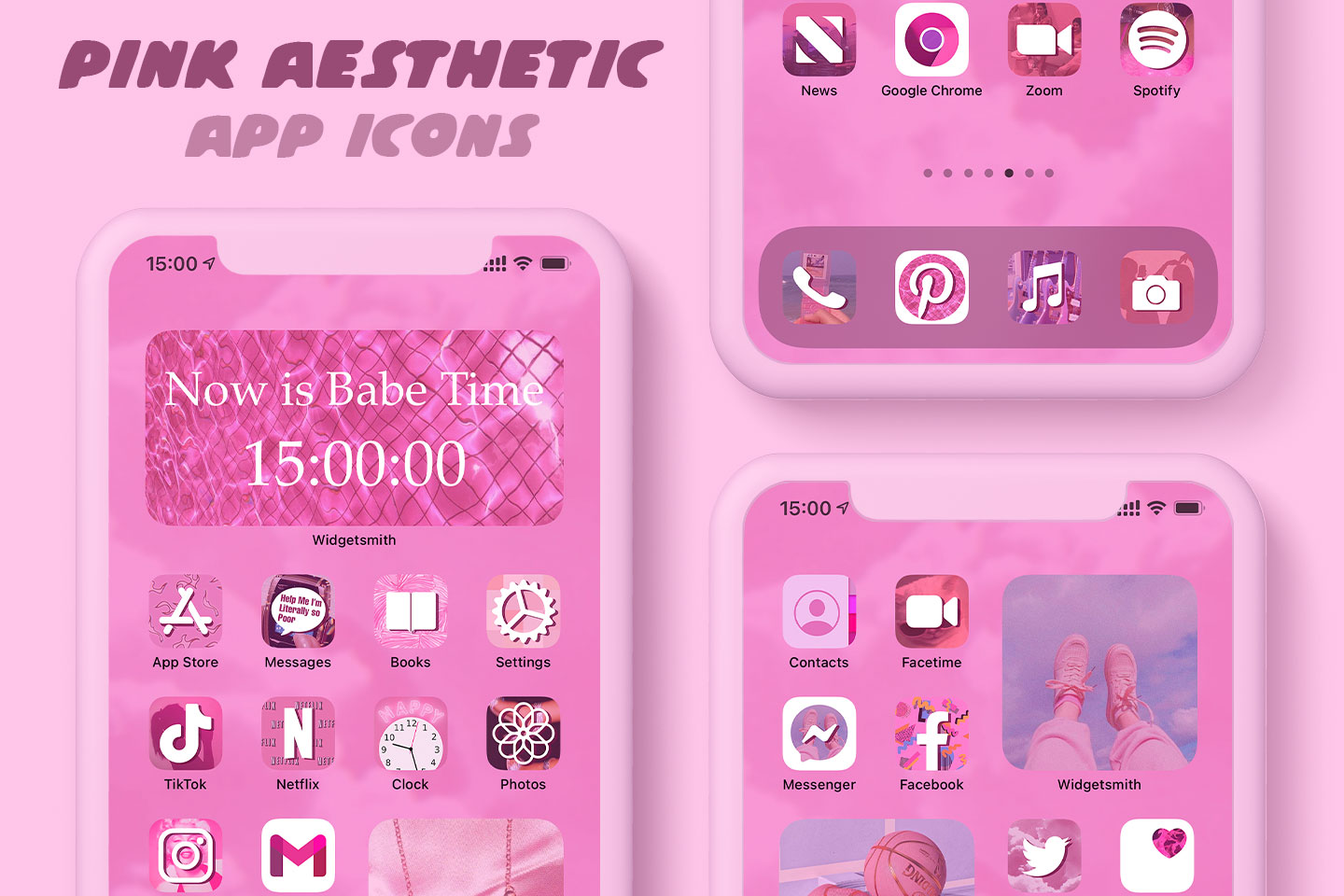 Paquete de iconos de aplicaciones de estética rosa