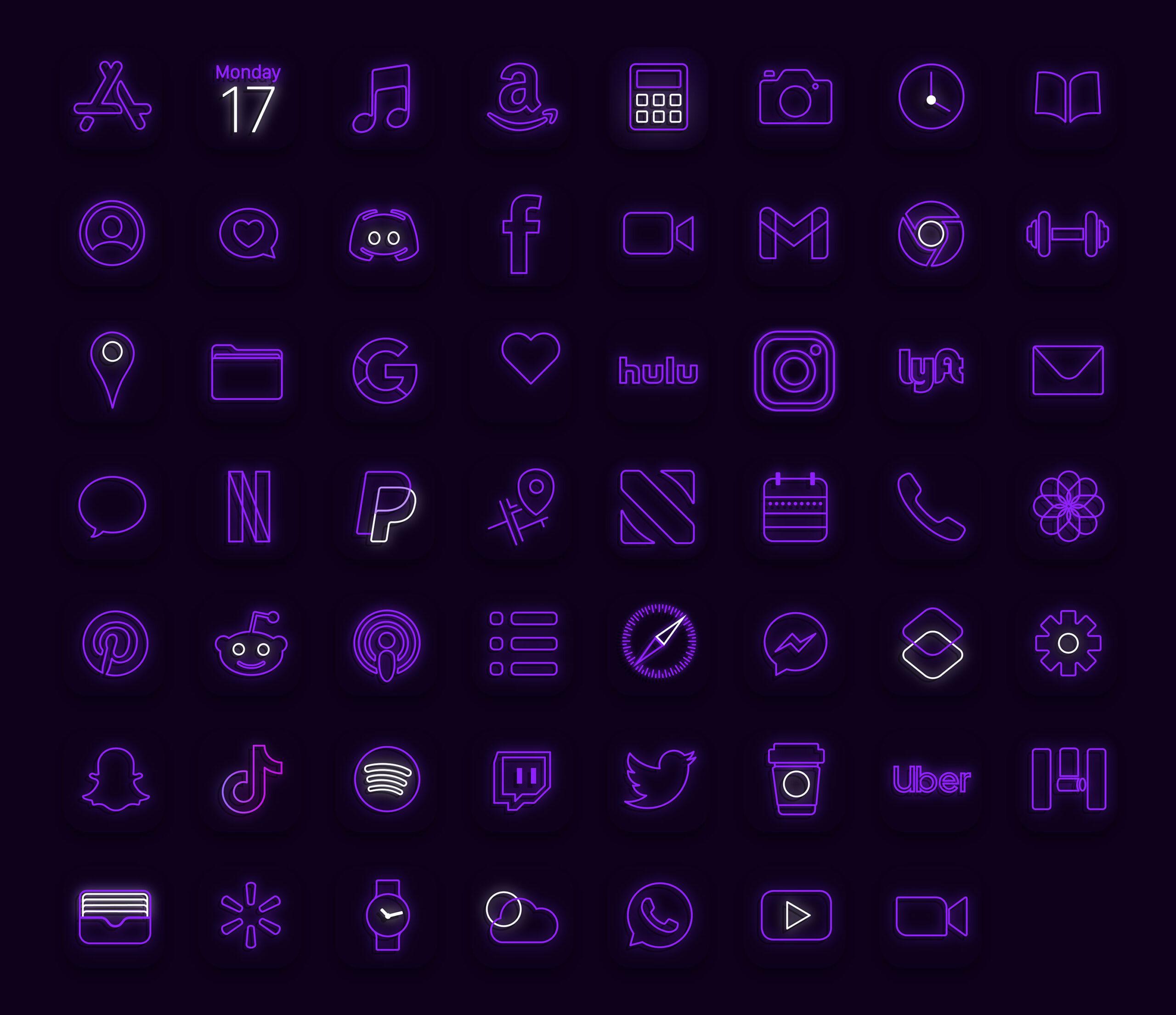 purple neon app icons pack preview 3