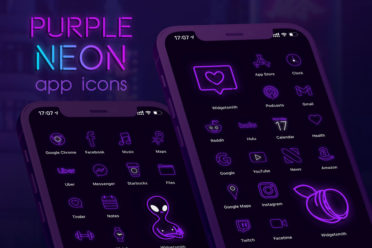 purple neon app icons pack