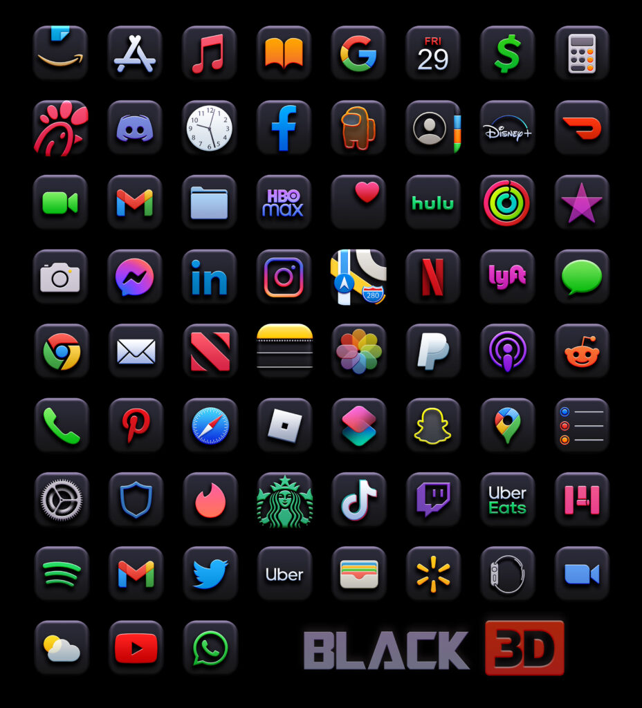 Black 3D App Icons Free Download - Black App Icons Aesthetic for iOS 14