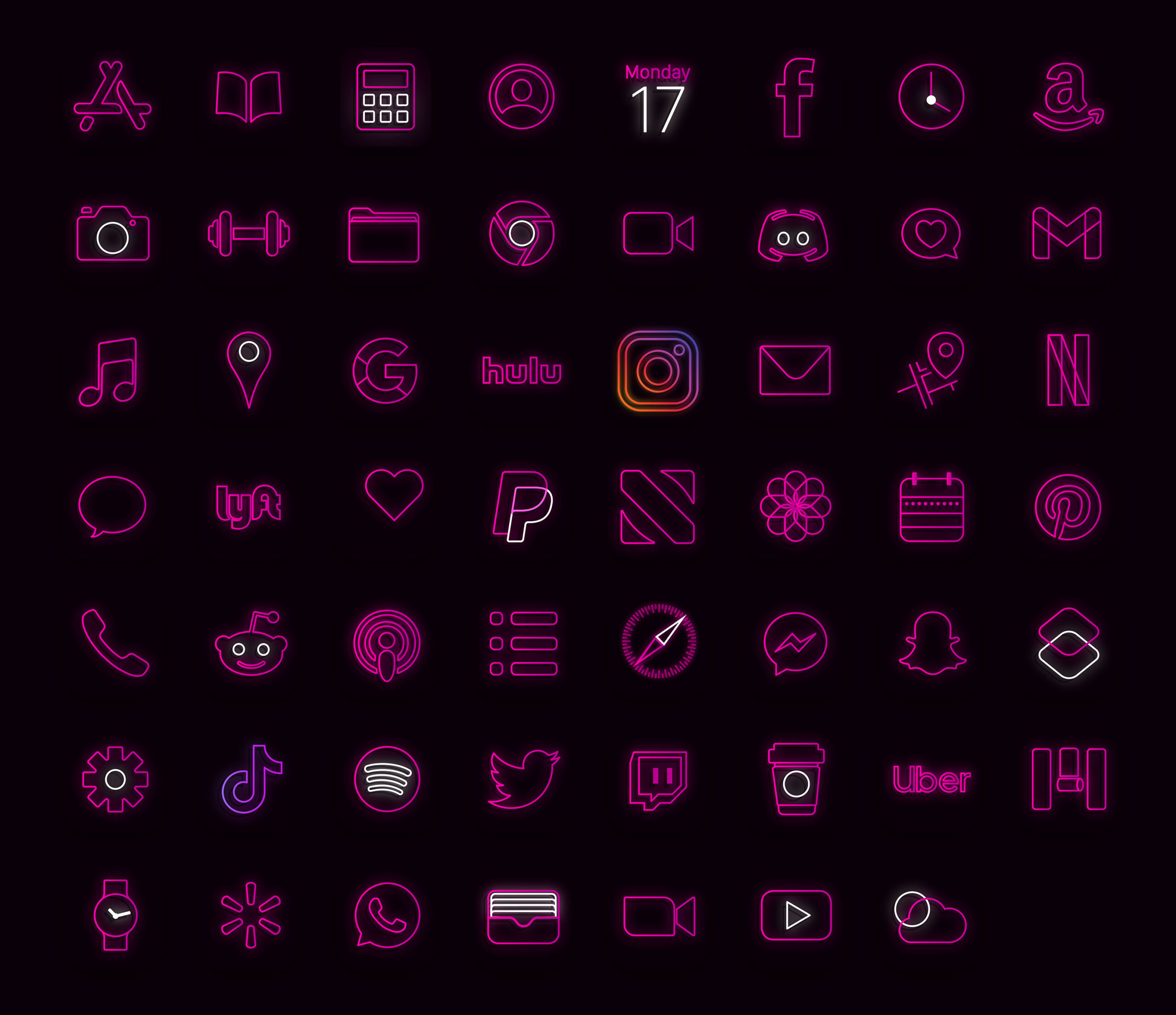 pink neon app icons pack preview 3