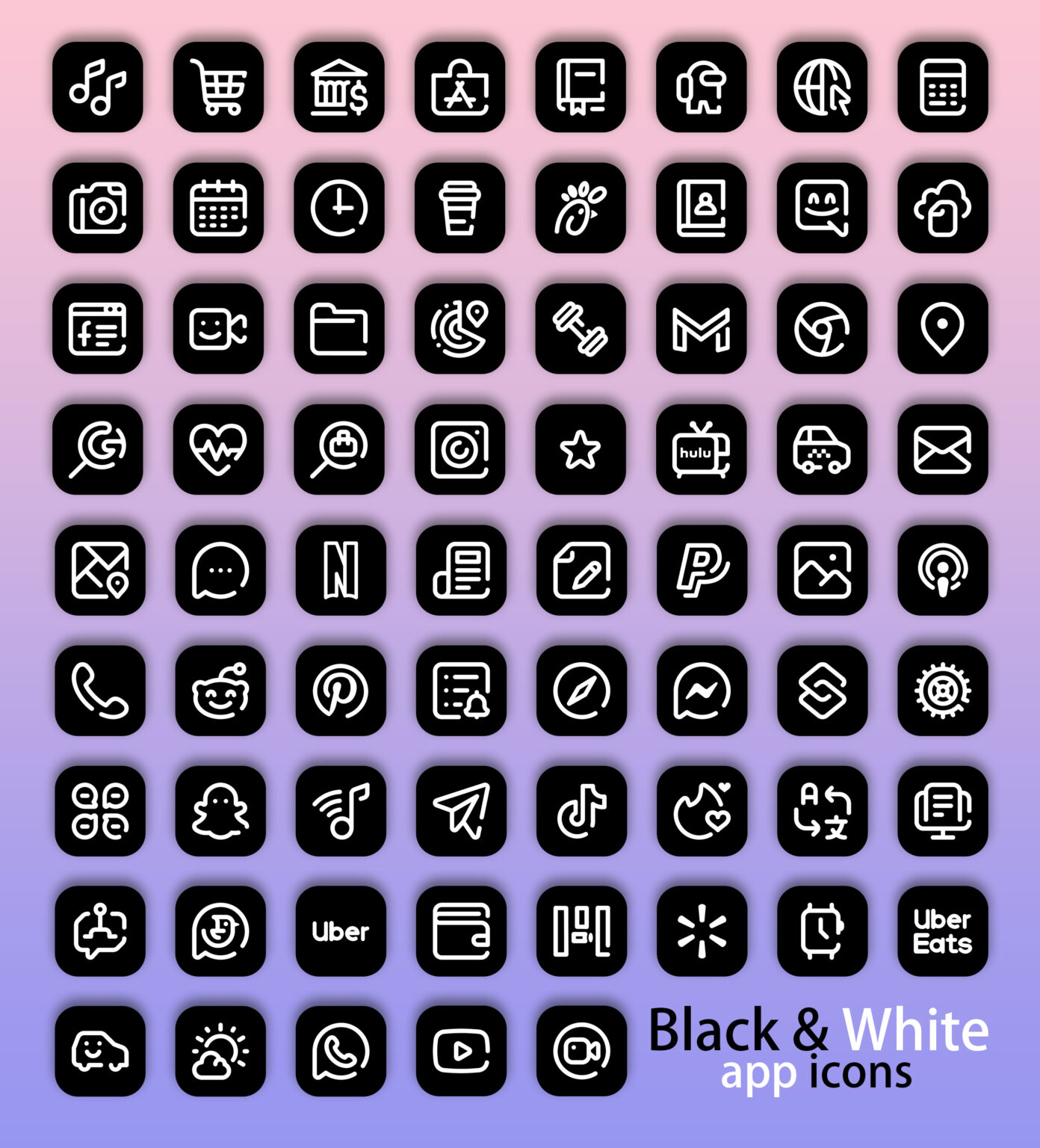 Free Black and White App Icons iPhone - Aesthetic Black App Icons iOS 14