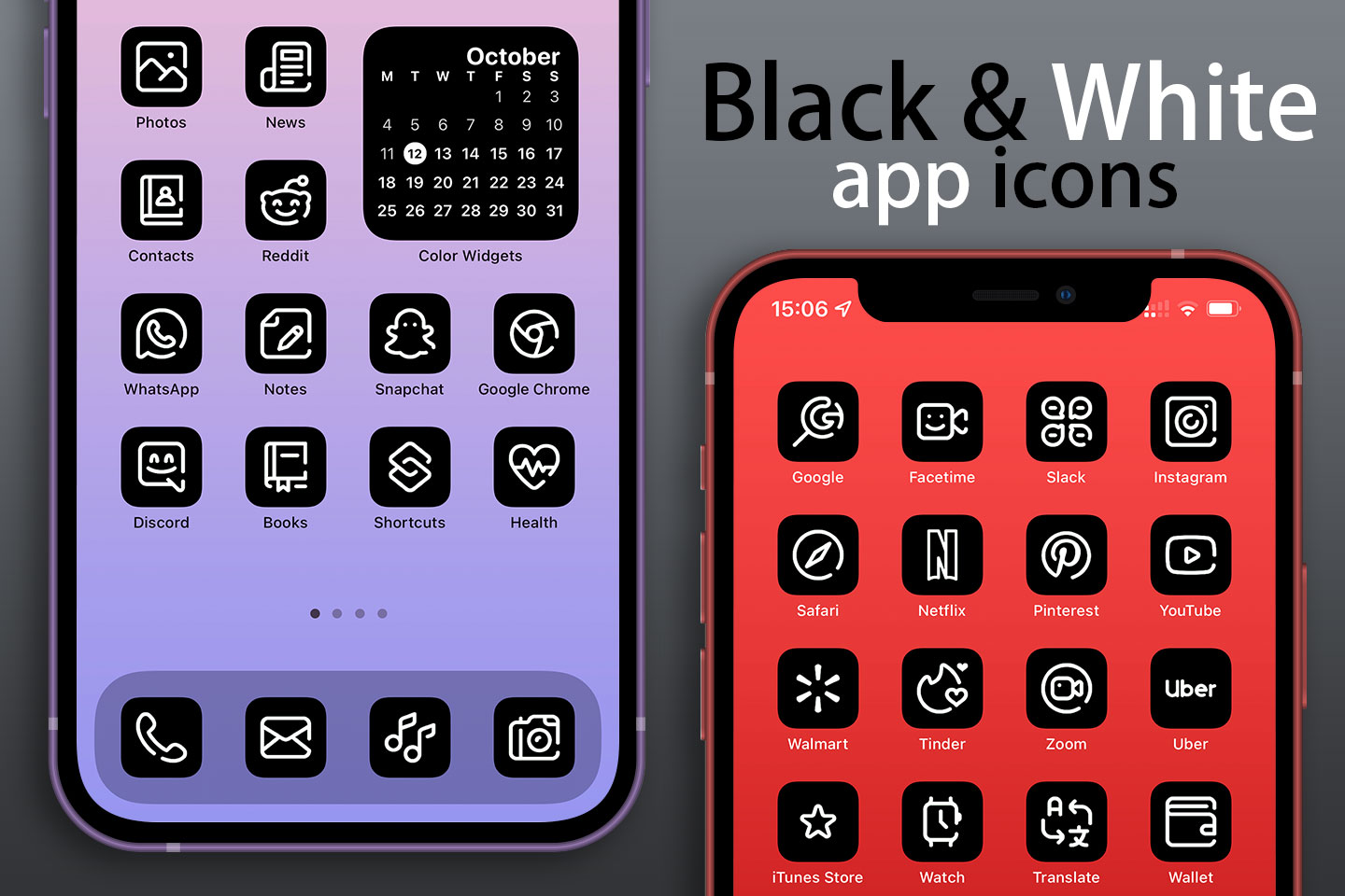 Pack d’icônes d’application en noir et blanc