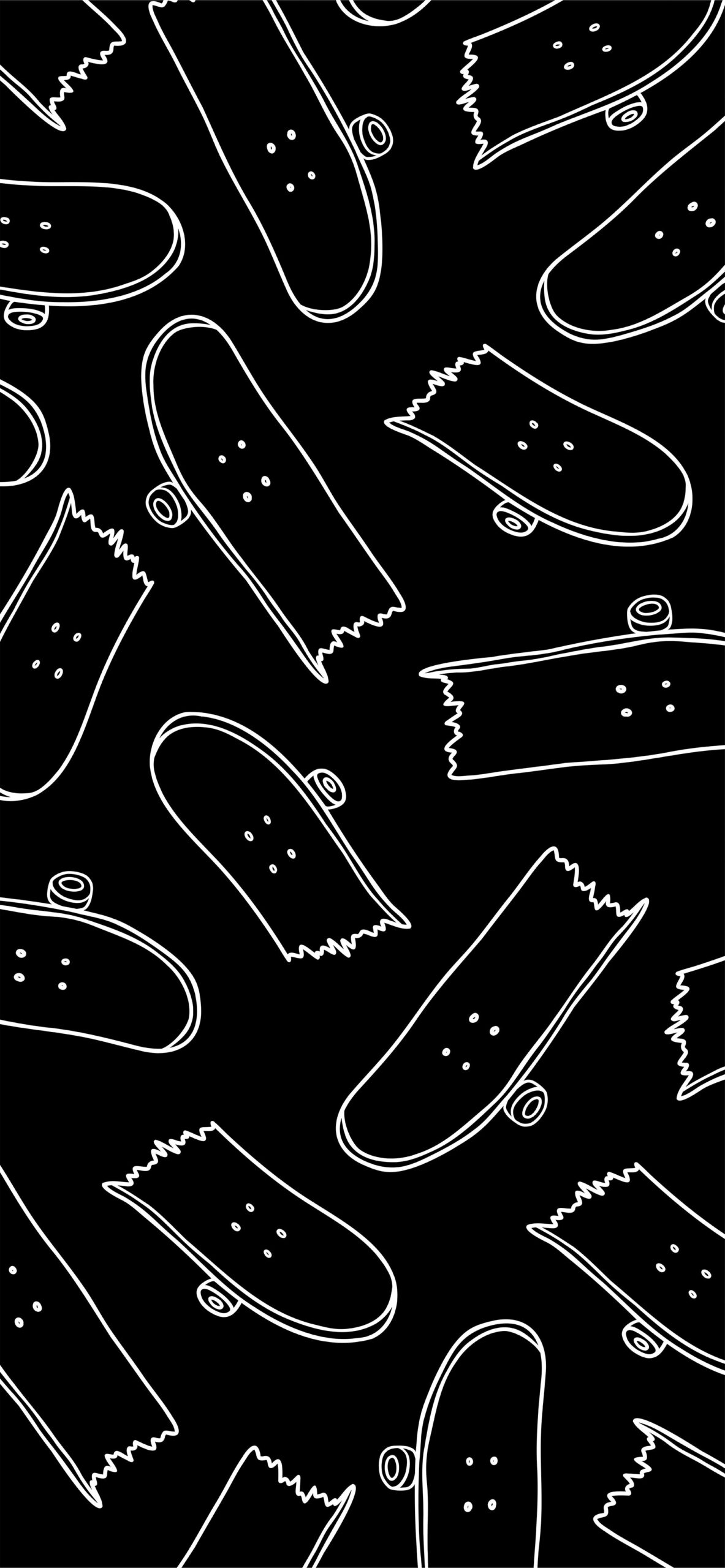 Broken Skateboard Doodle Black Wallpaper - SK8 Cool Doodle Wallpaper
