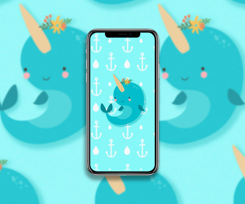cute narwhal blue wallpaper collection