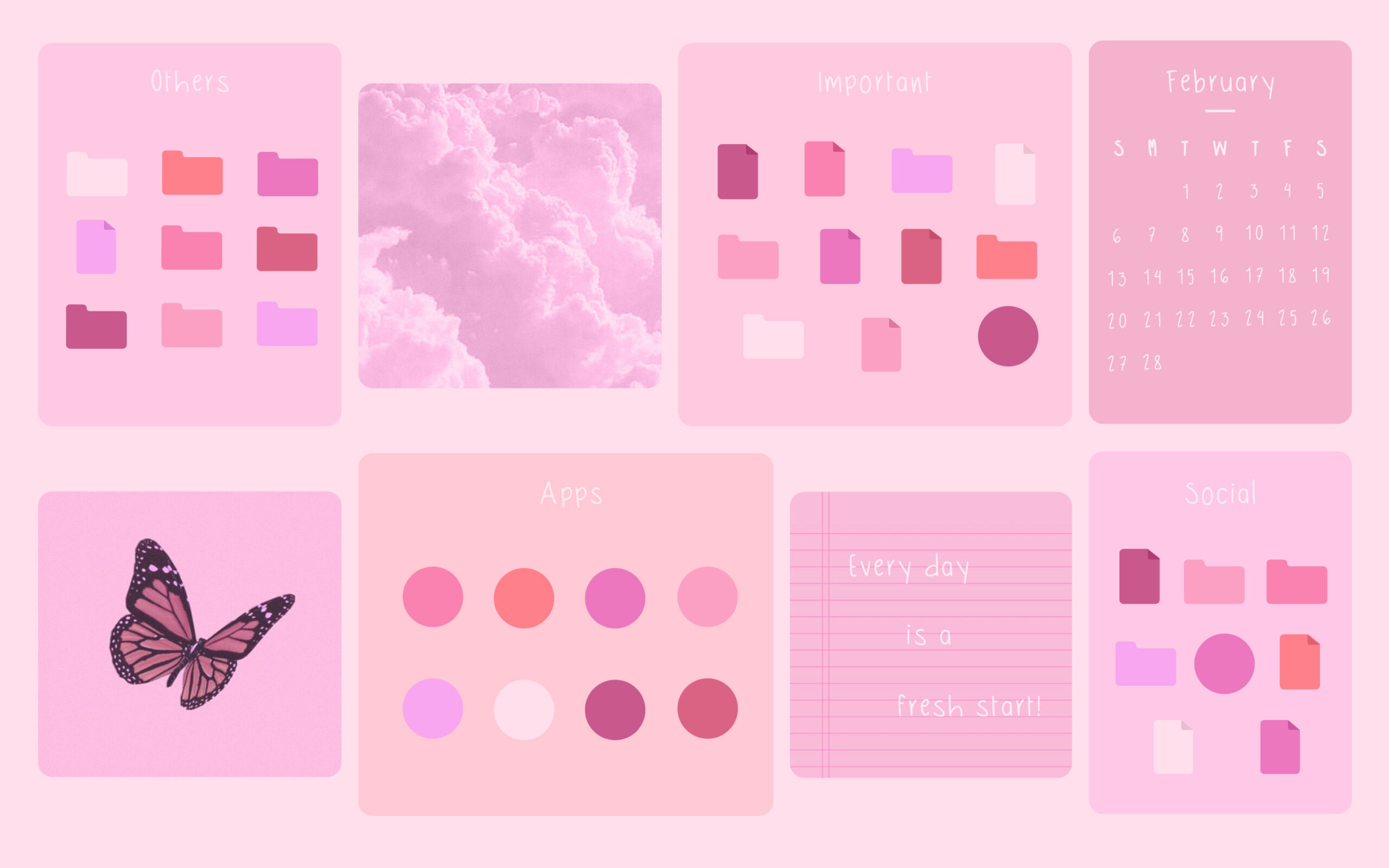 Free Pink Aesthetic Folder Icons with Cute Desktop Organizer Wallpaper