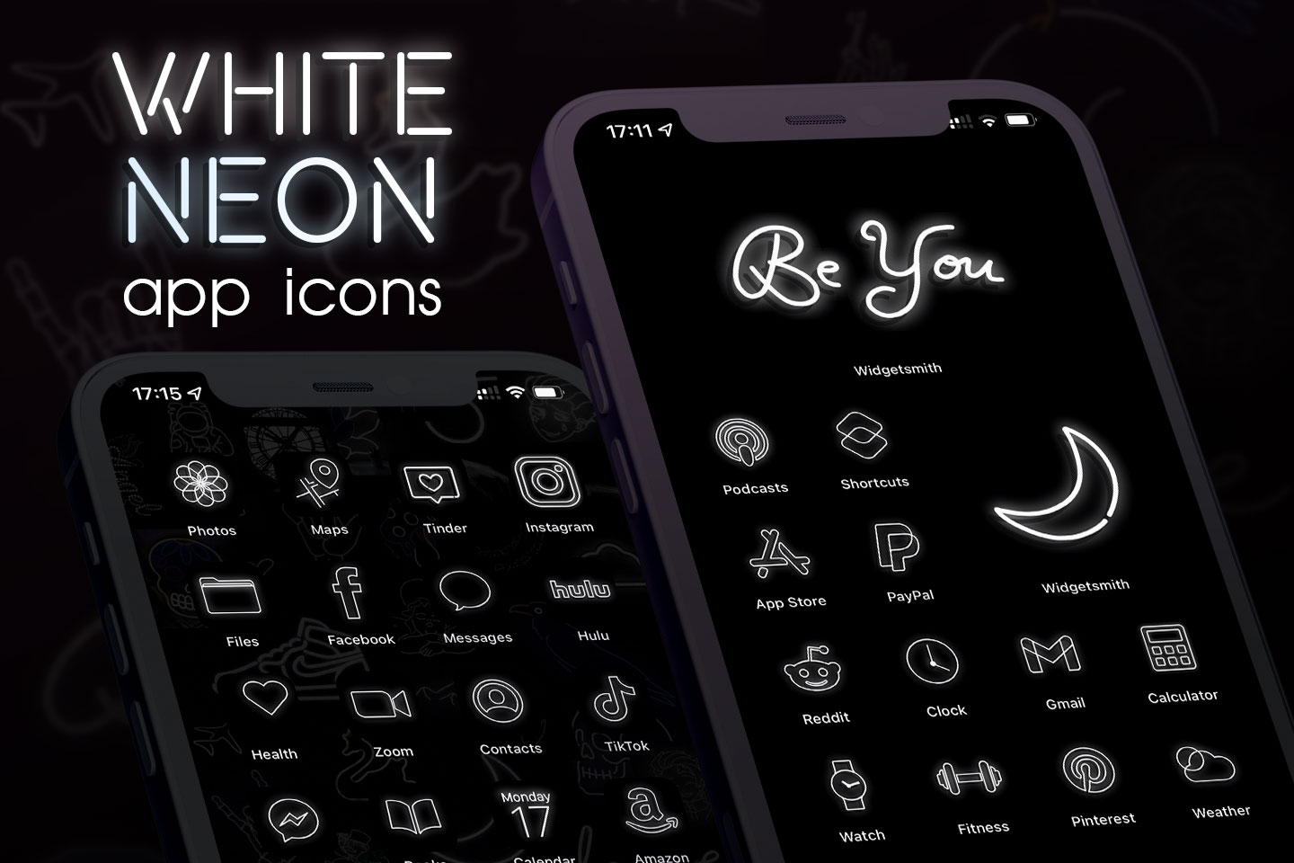 white neon app icons pack