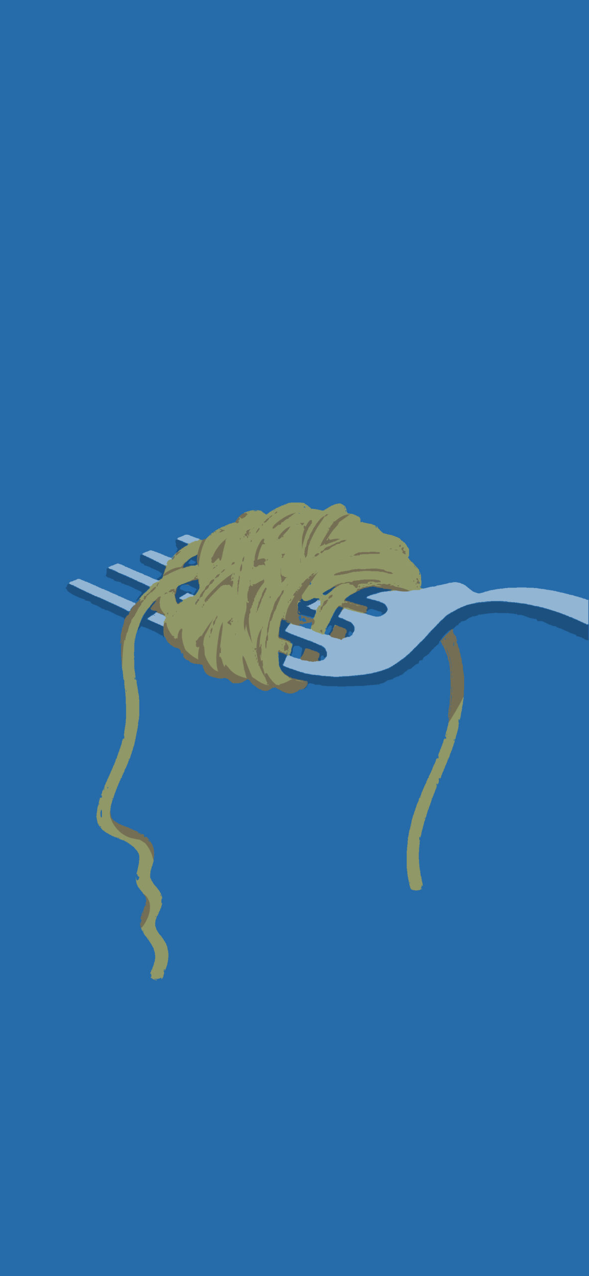pasta on a fork blue background