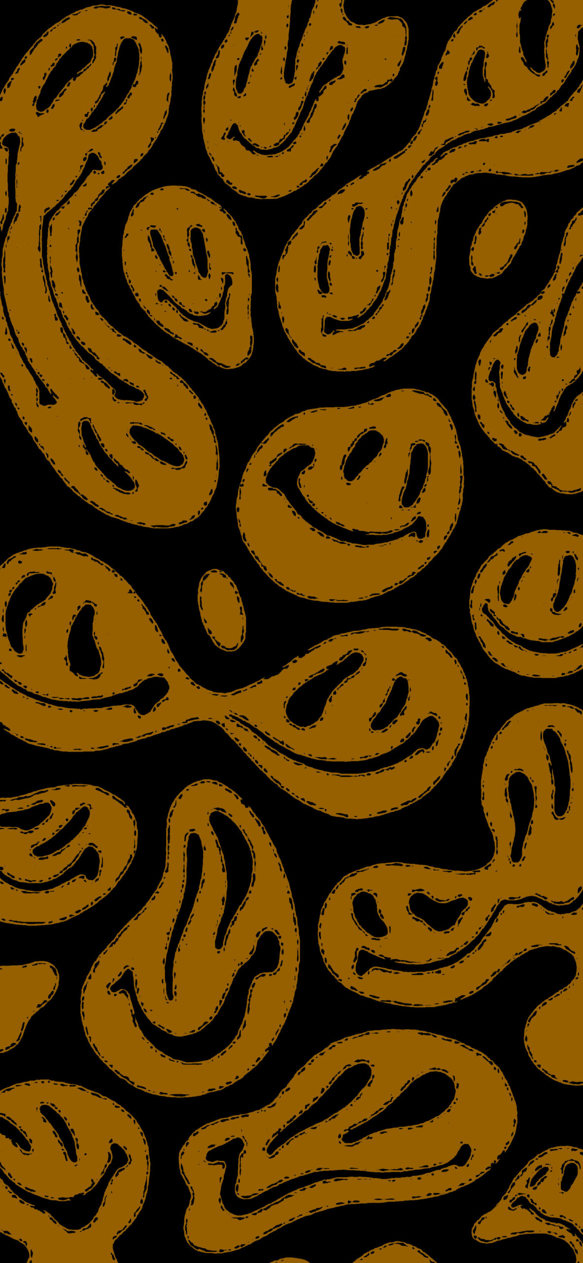 trippy smiley face black yellow background