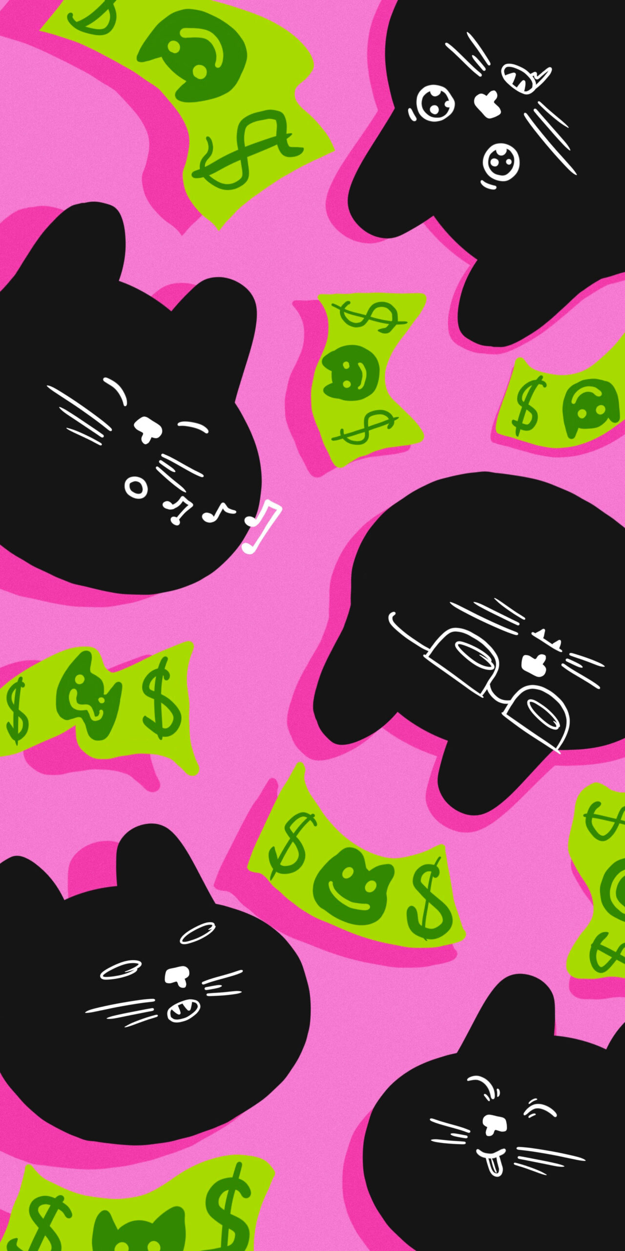 black cat and cash pink wallpaper