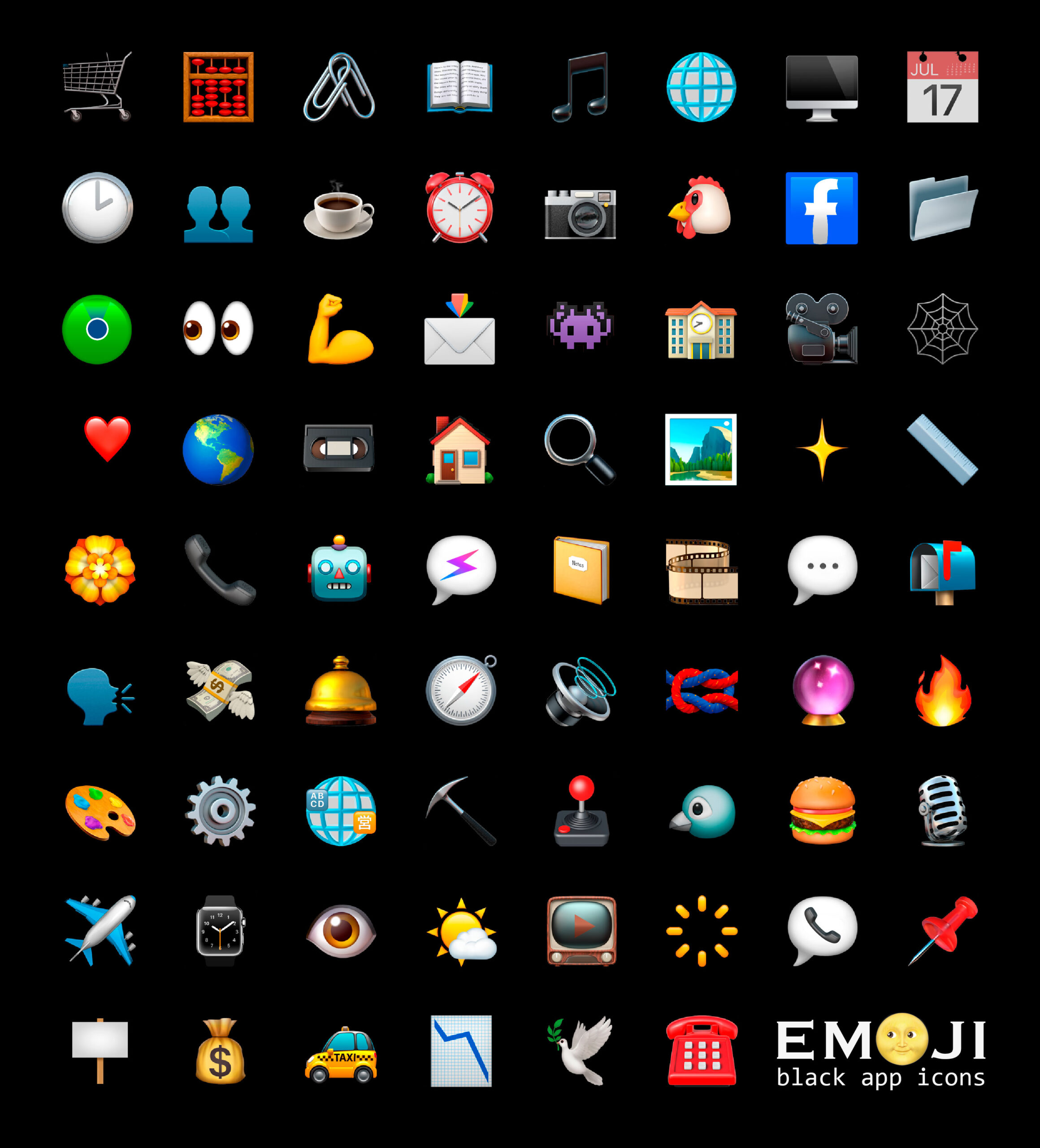 black ios emoji app icons pack preview 2