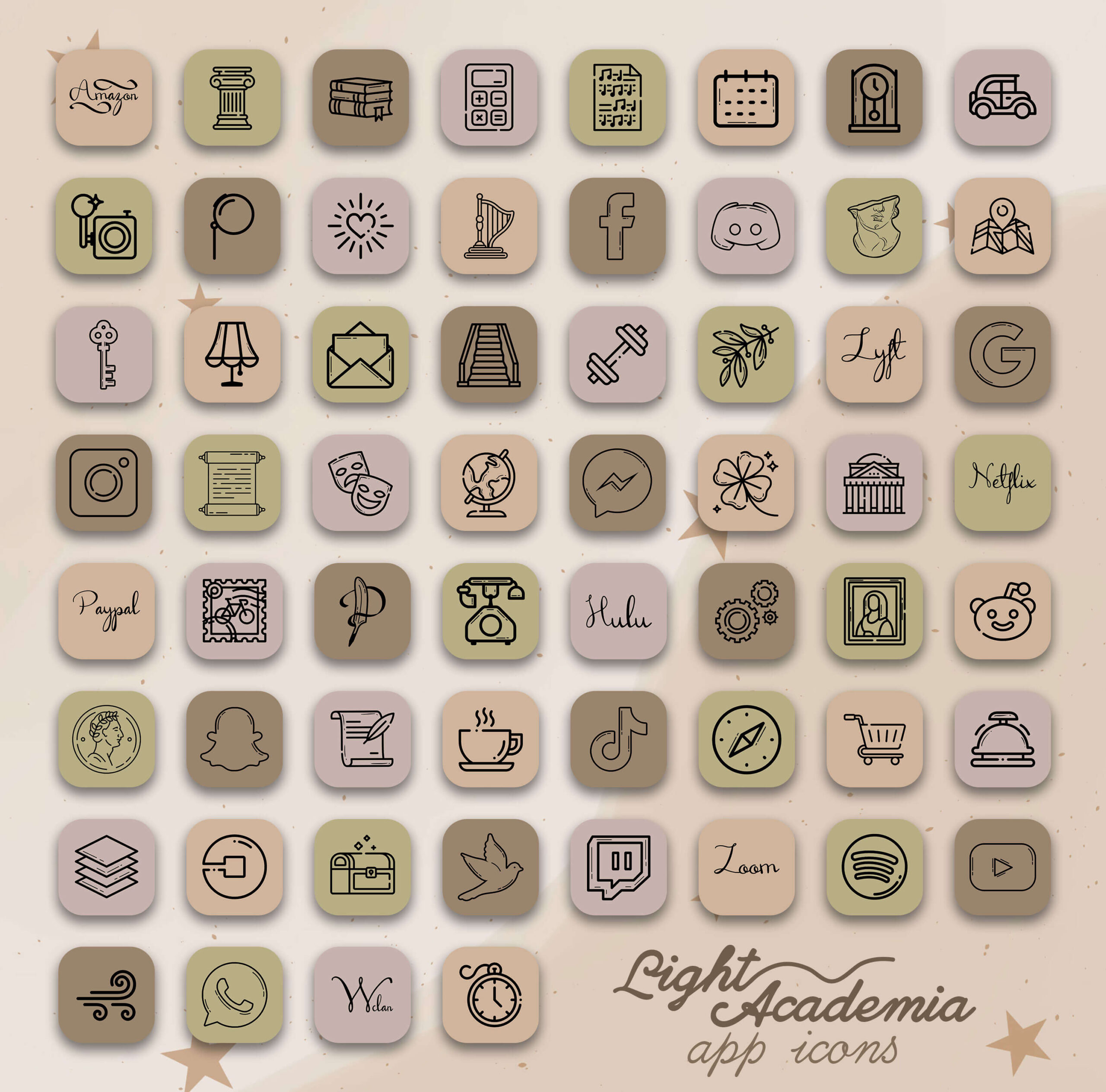 light academia aesthetic app icons pack preview 2