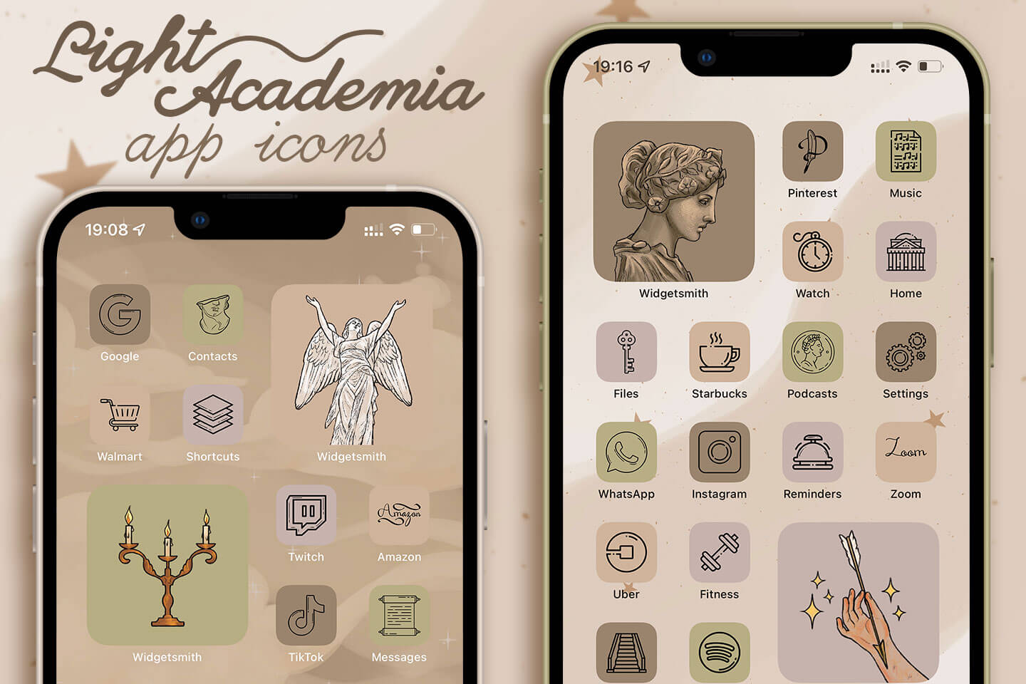 light academia aesthetic app icons pack