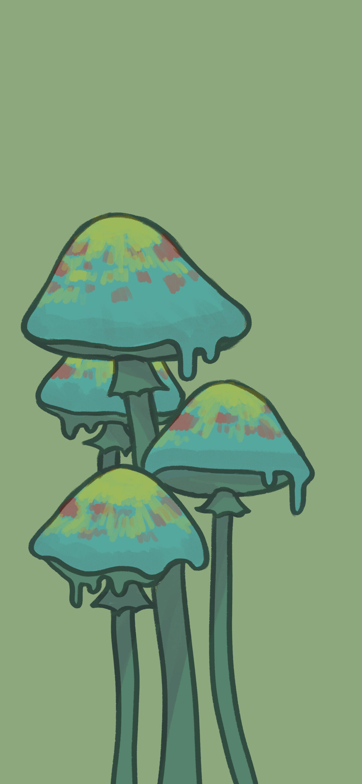 trippy mushrooms green background