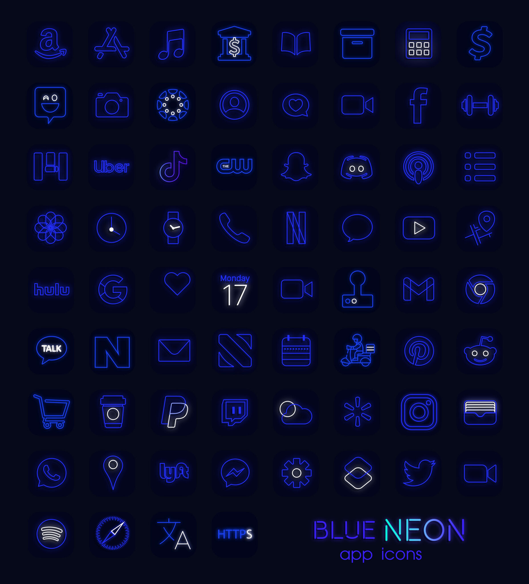 Blue Neon App Icons for iOS 14 & Android - Change App Icons on iPhone