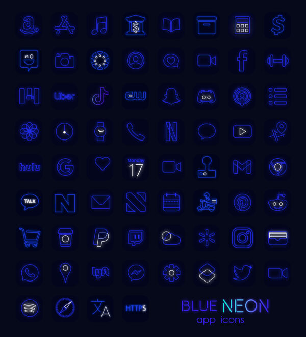 Blue Neon App Icons for iOS 14 & Android - Change App Icons on iPhone