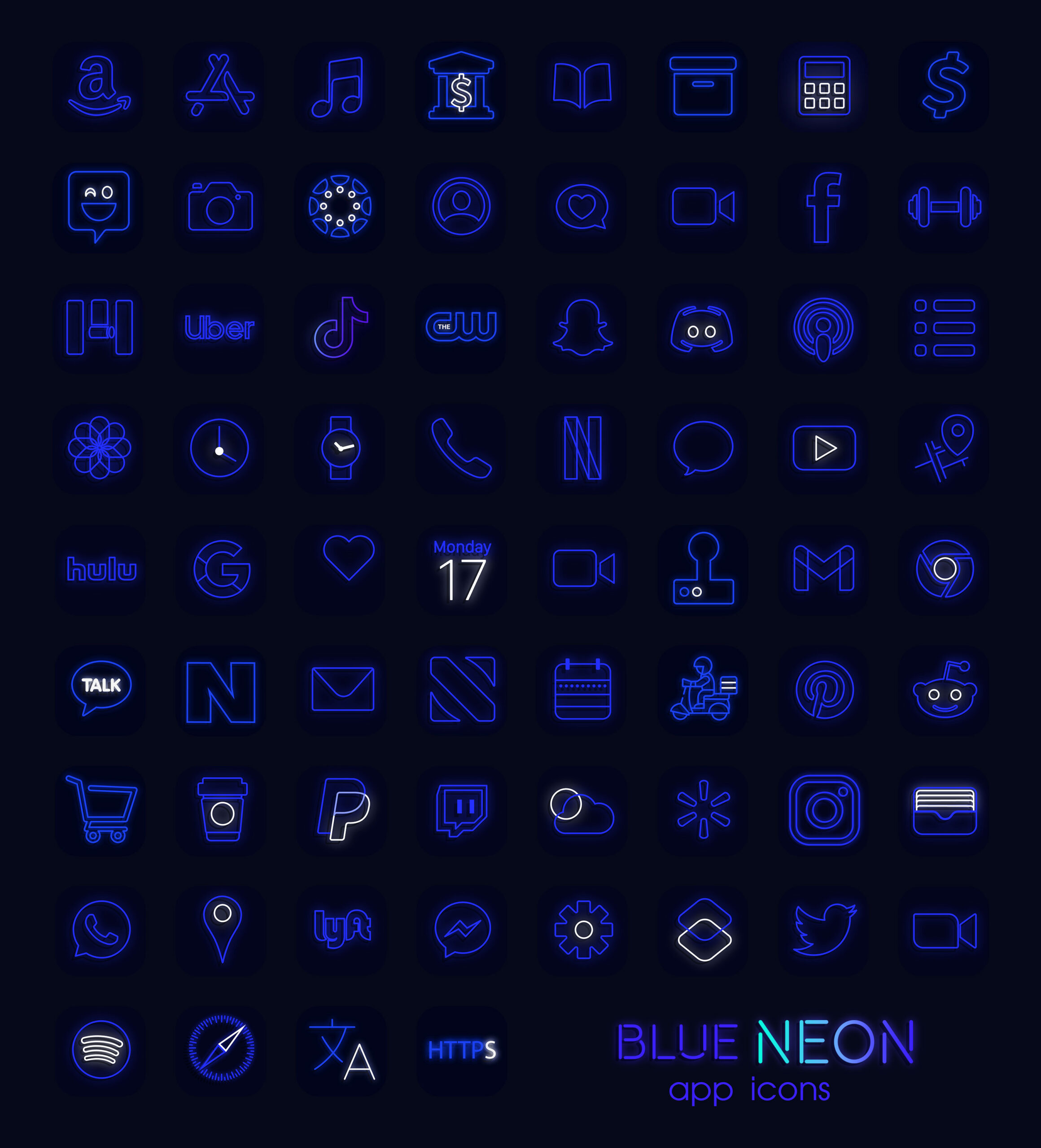 blue neon app icons pack preview 2