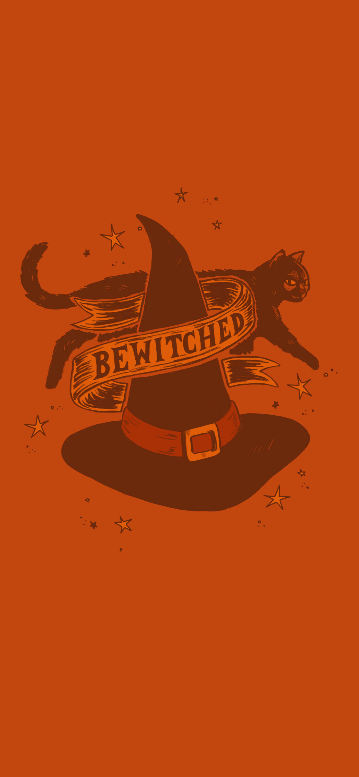 black cat witch hat orange halloween background