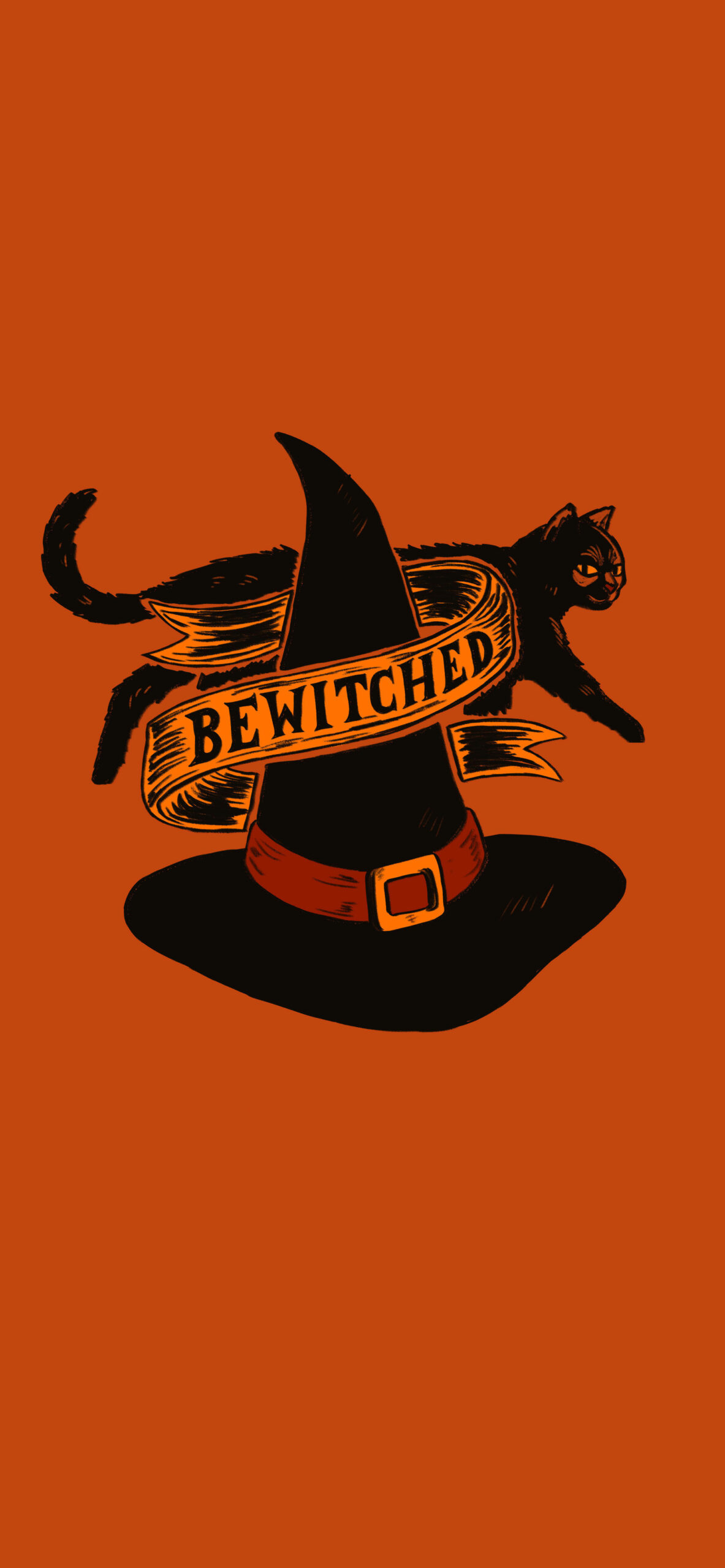 black cat witch hat orange halloween wallpaper 2