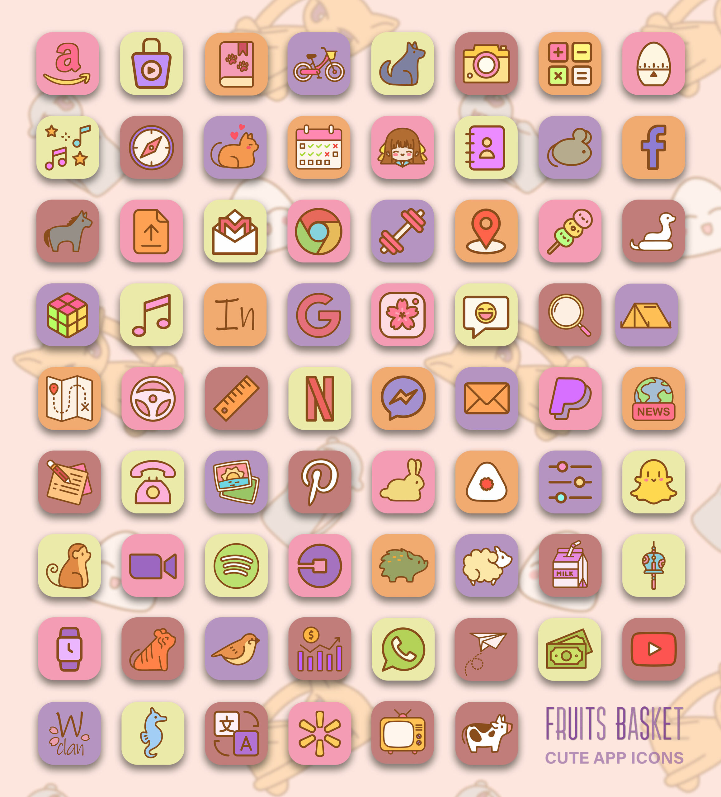 cute fruits basket app icons pack preview 2