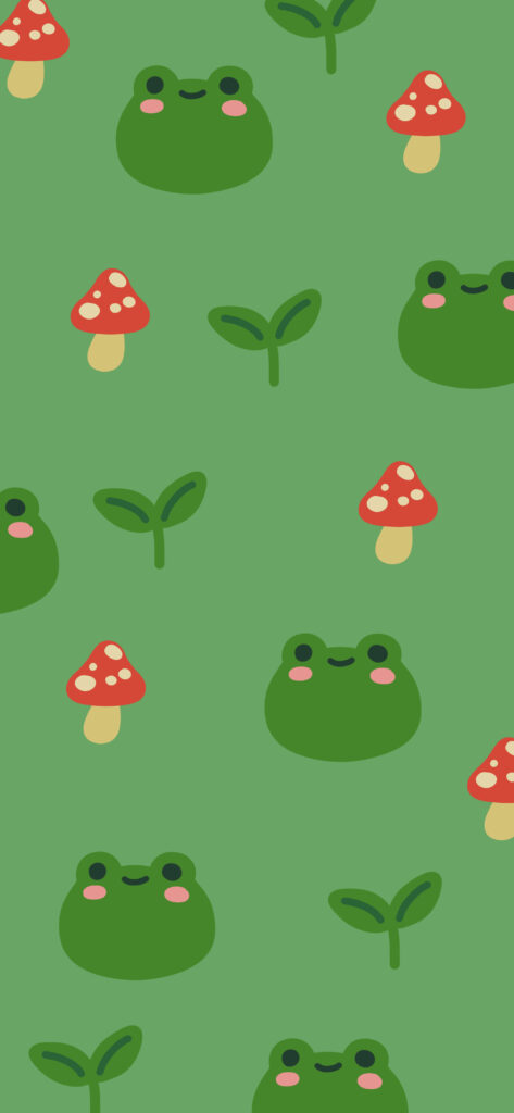 Kawaii Frog & Mushroom Green Wallpapers - Cute Frog Wallpaper