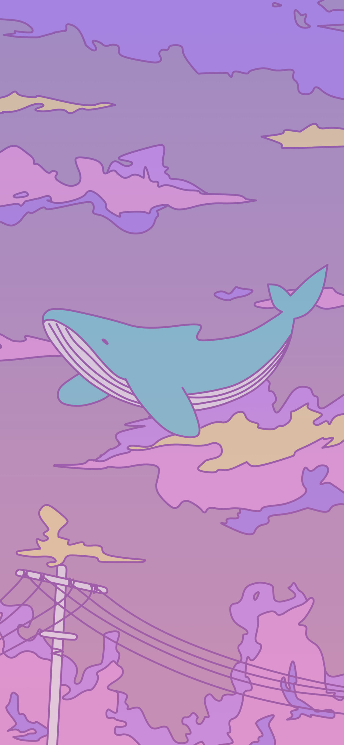 lofi anime sky whale purple background