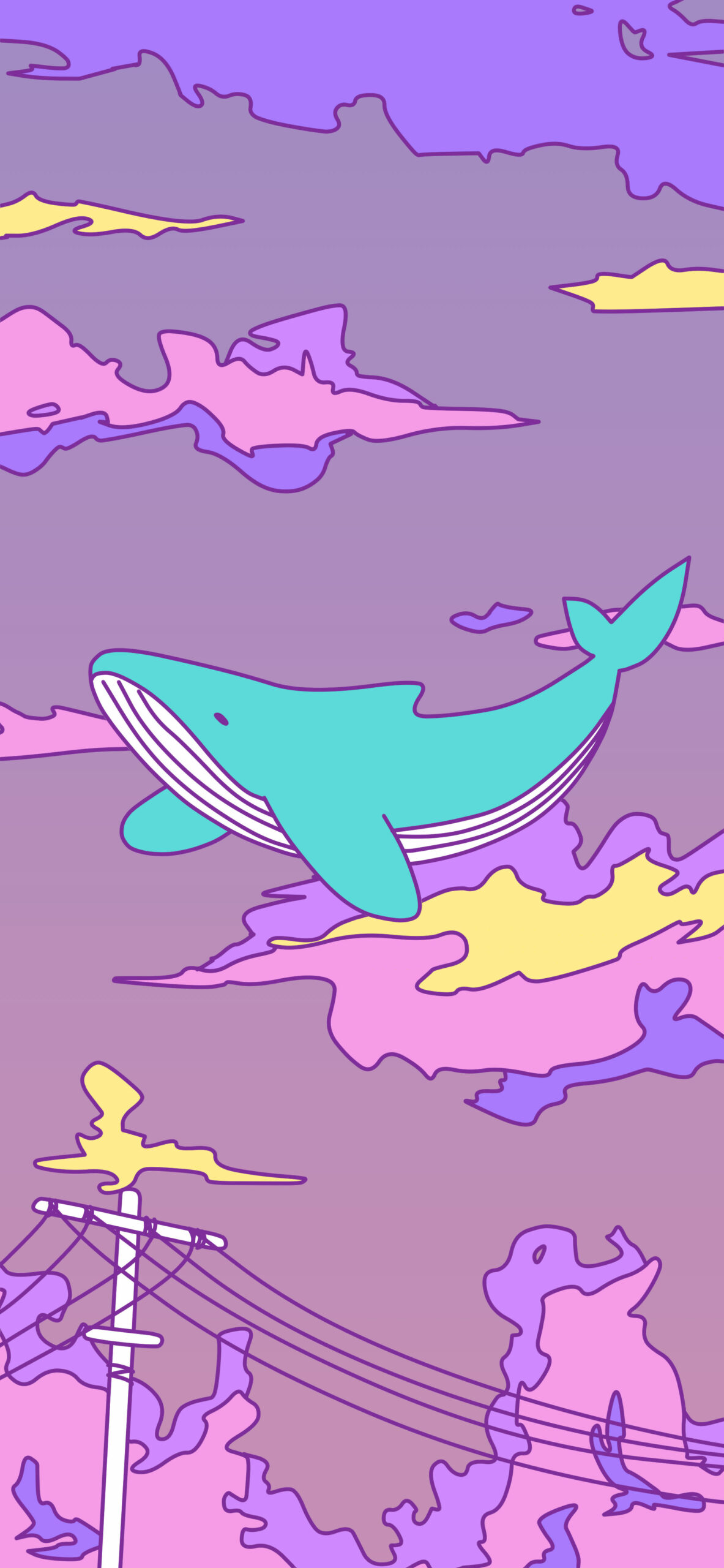 lofi anime sky whale purple wallpaper