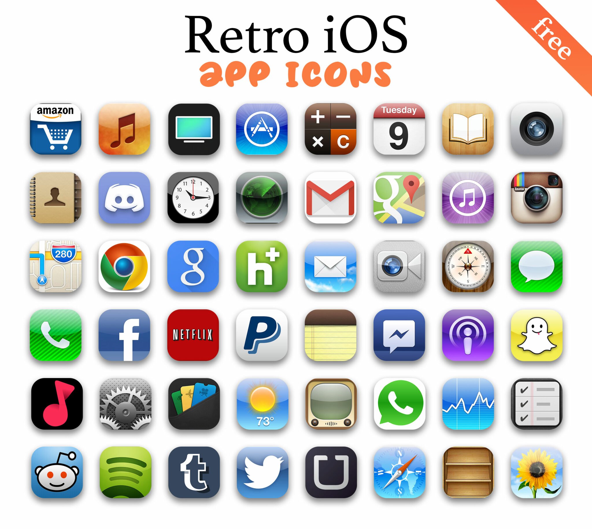 Retro iOS App Icons for iPhone - iOS 6 App Icons - Free Download