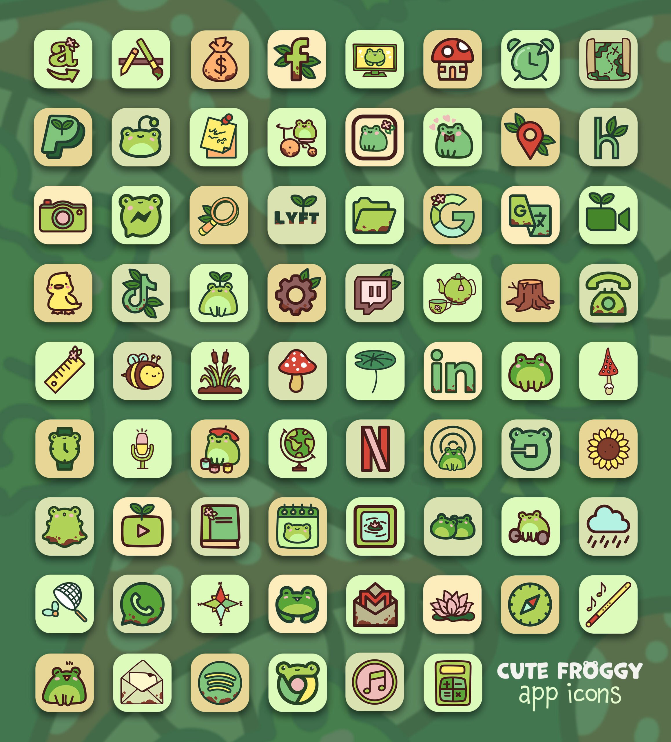 Cute Froggy App Icons iOS - Kawaii Frog App Icons iPhone - Free