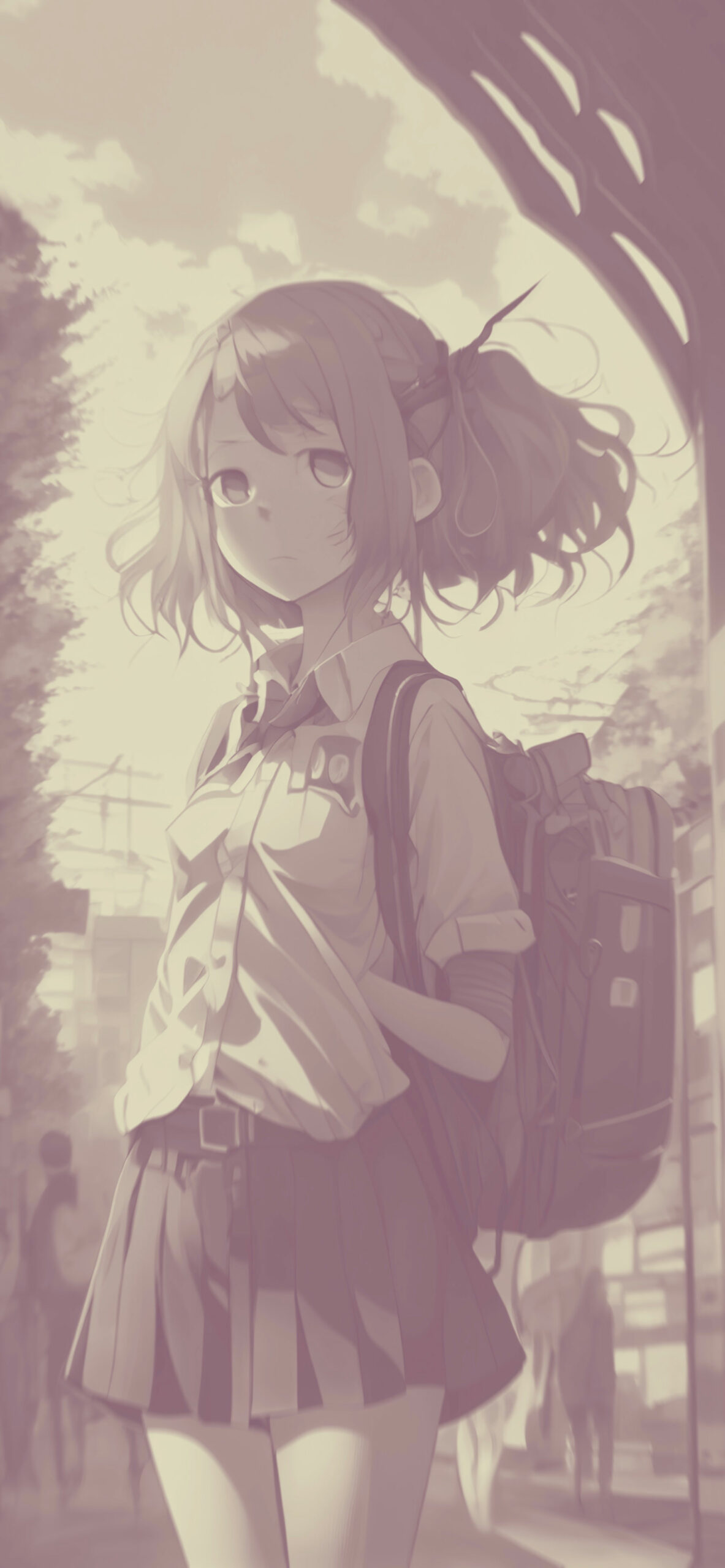anime schoolgirl with backpack background