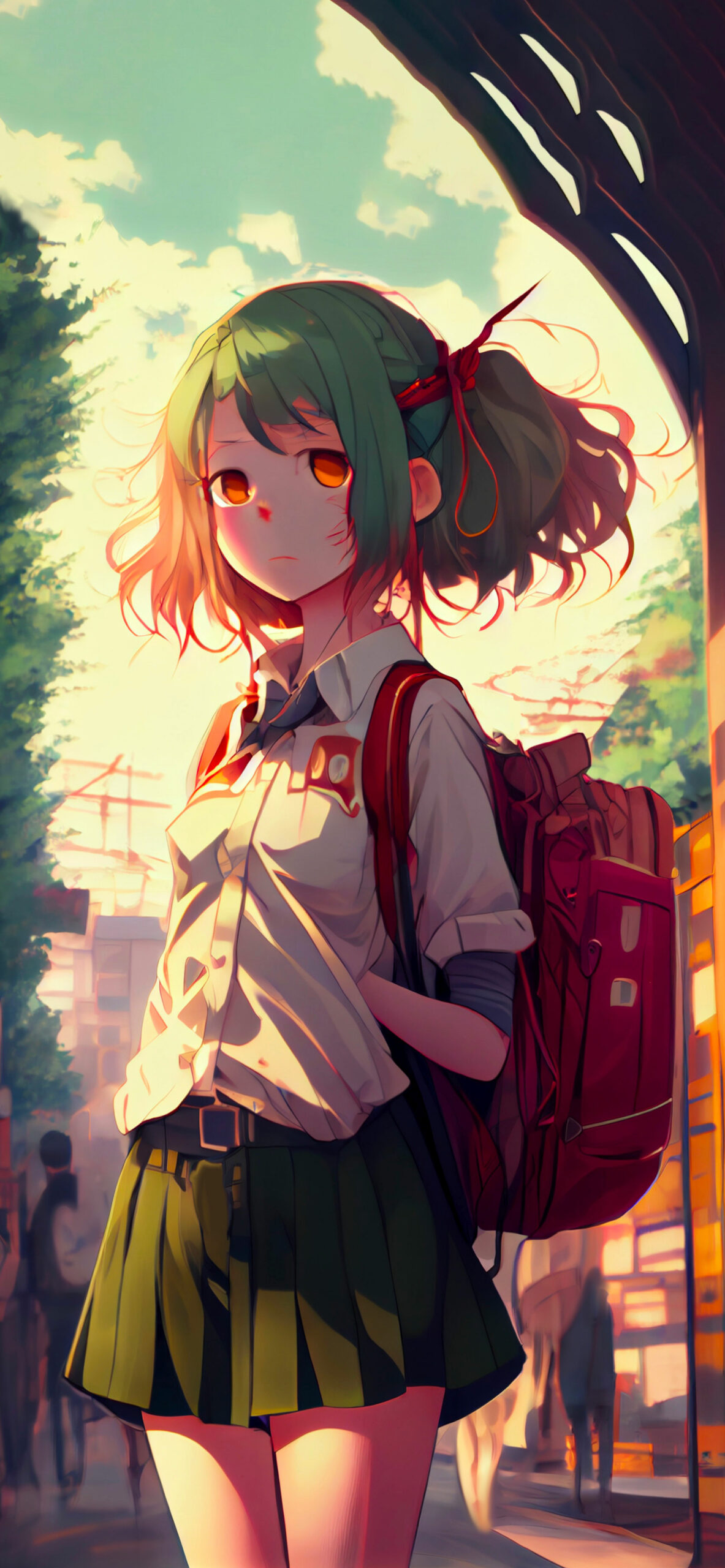 anime schoolgirl with backpack wallpaper