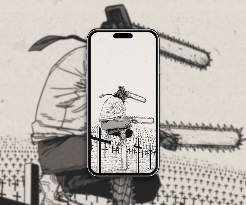 chainsaw man denji perched on a cross wallpapers collection
