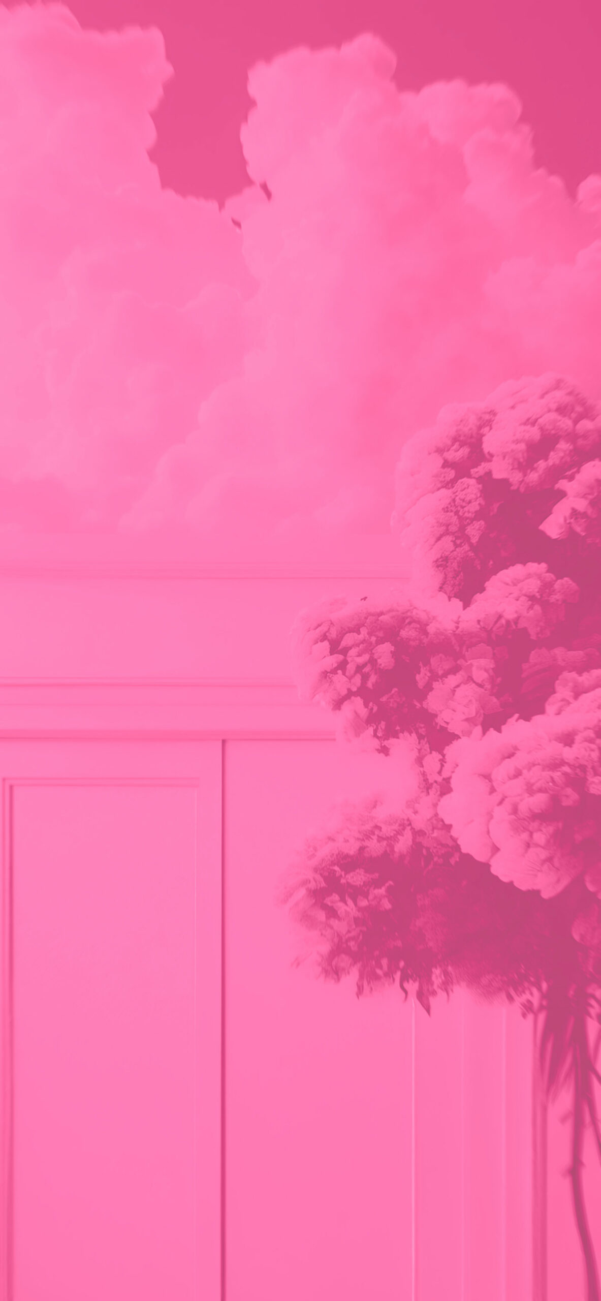 clouds wall and tree aesthetic pink background