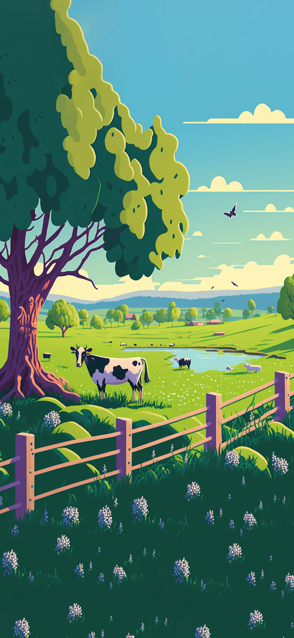 cow pasture art wallpaper