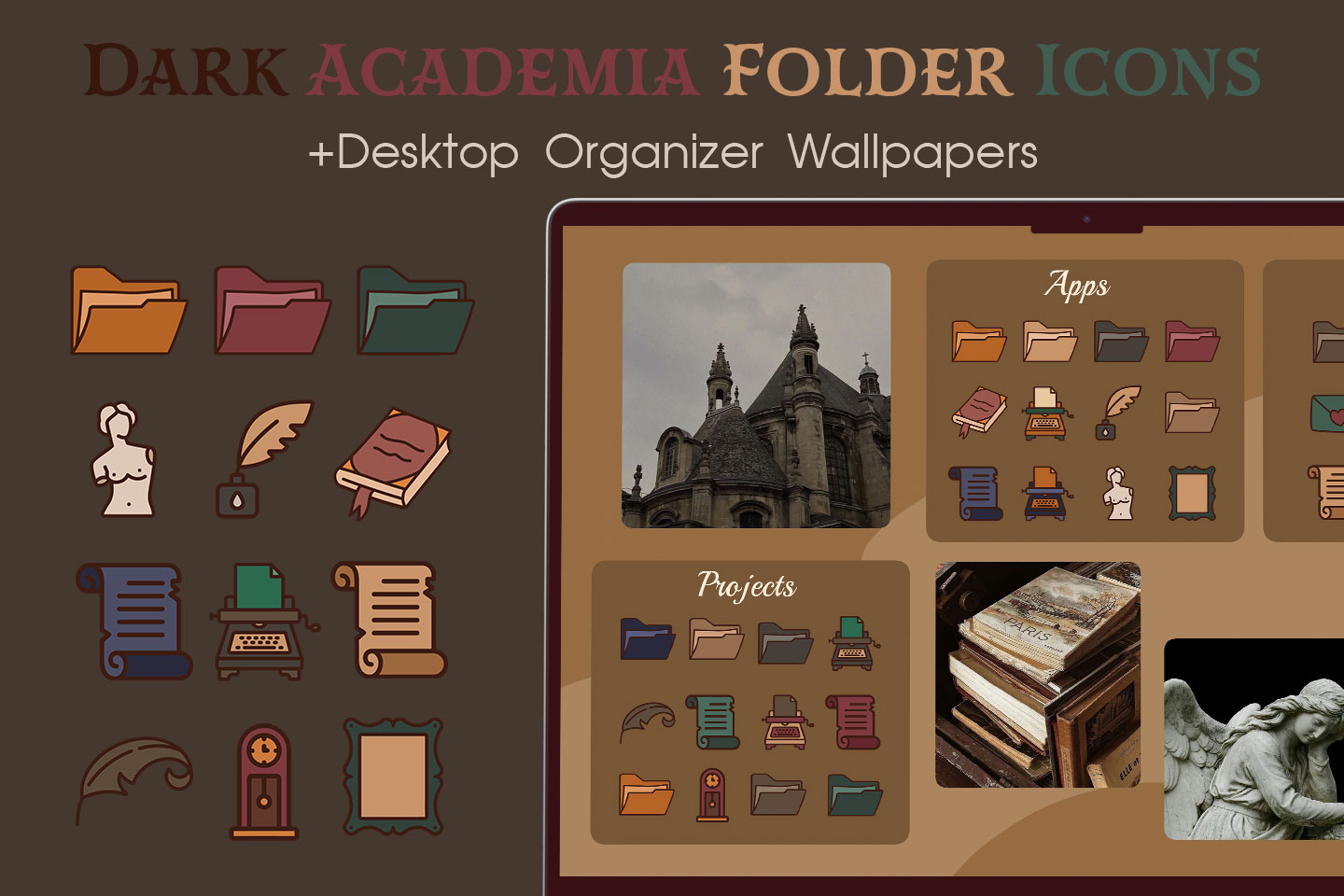 dark academia folder icons pack