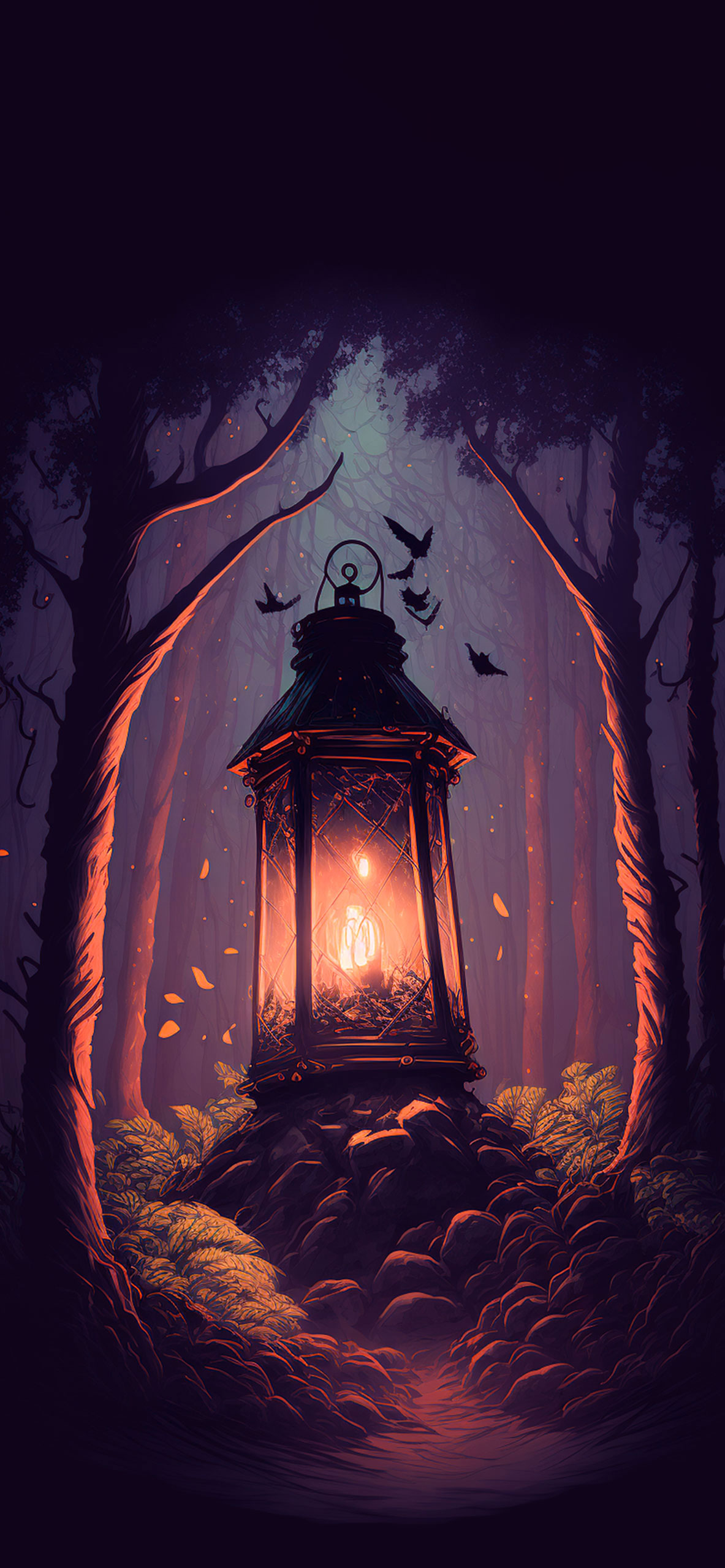 lantern in forest wallpaper 2