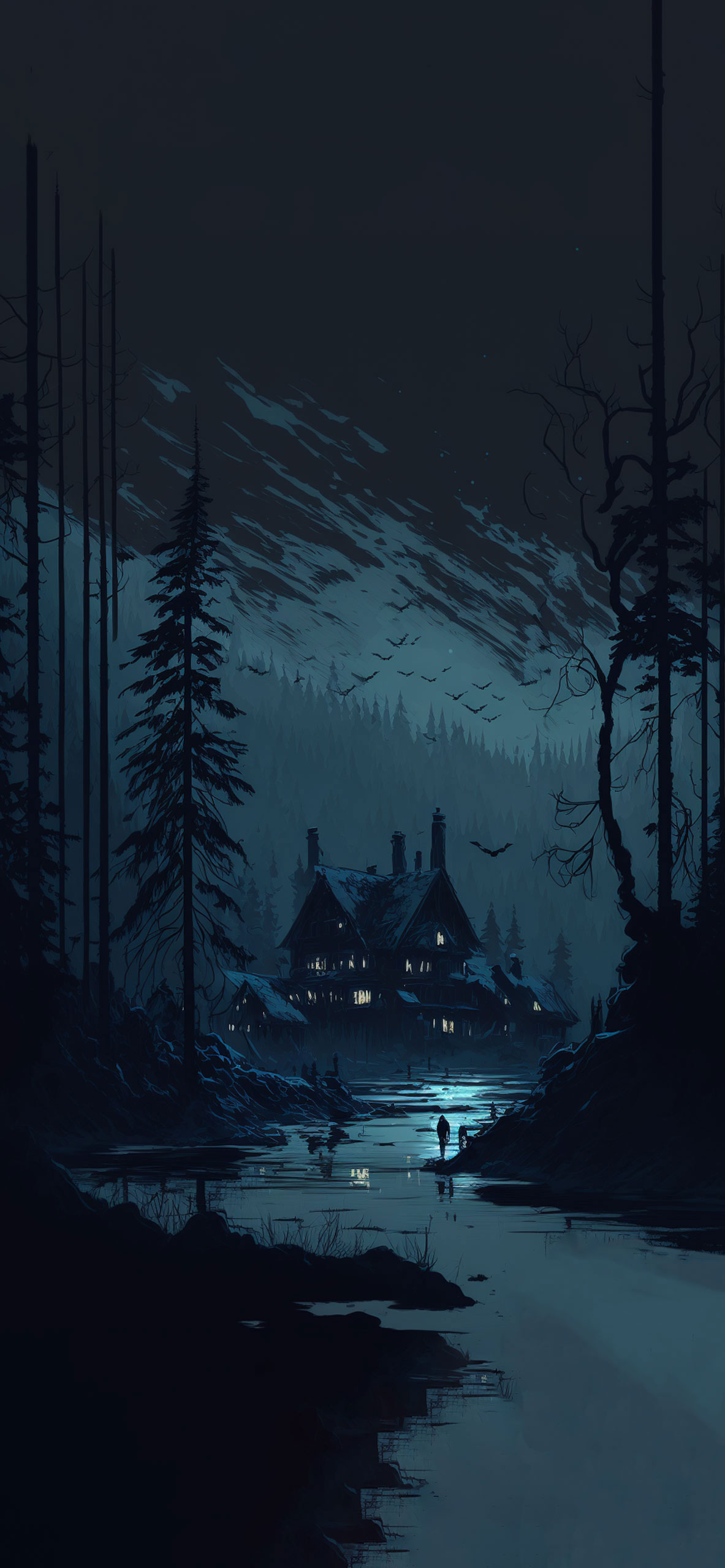 mansion in the forest dark aesthetic wallpaper