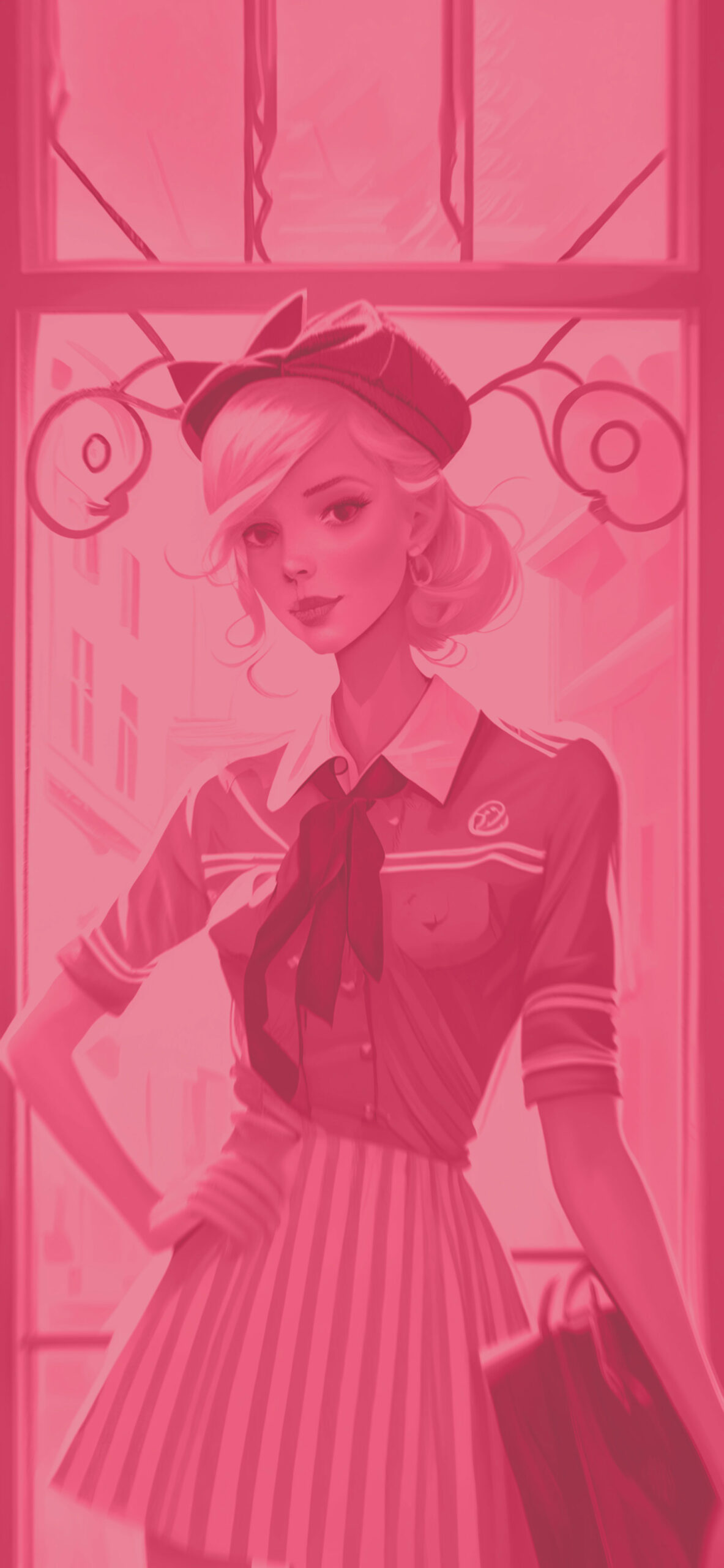 preppy girl pink background