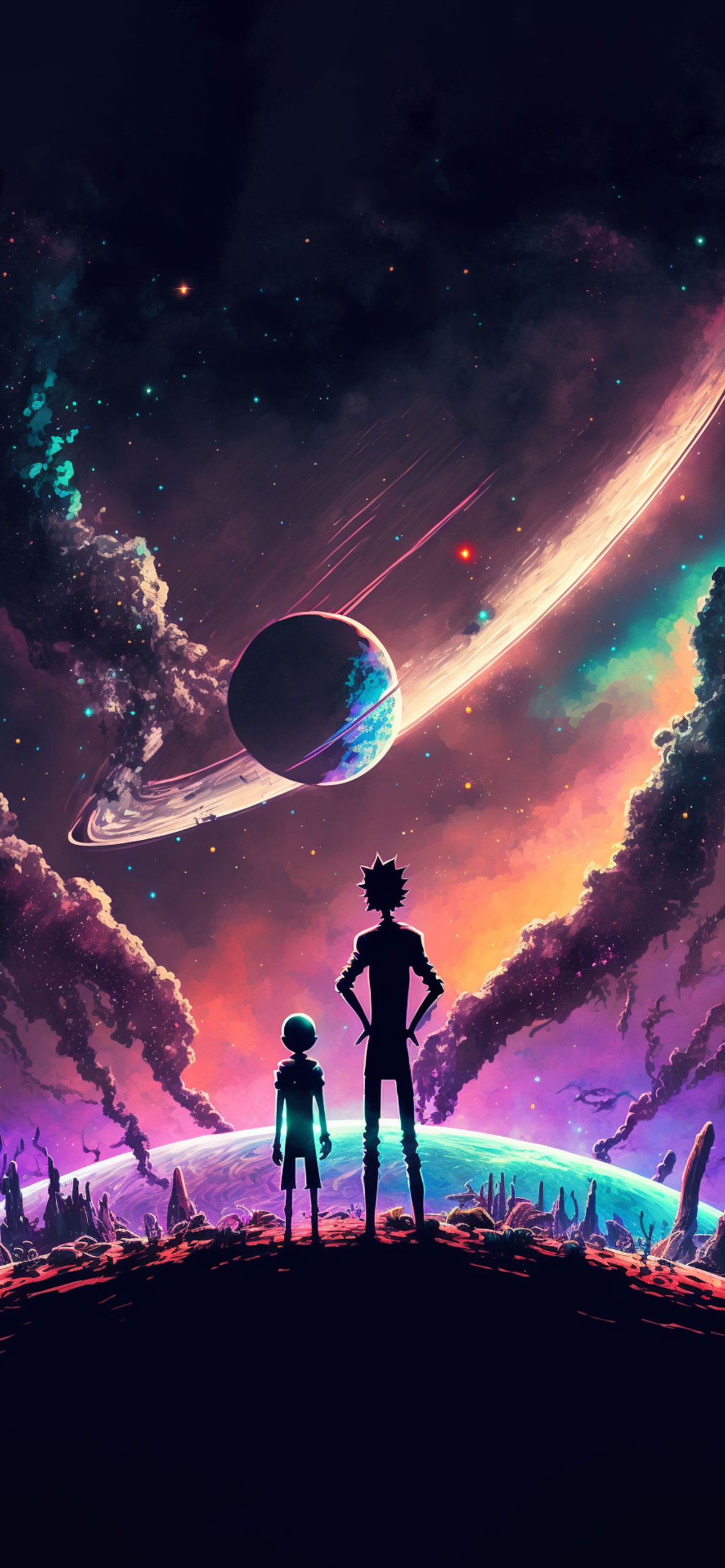 rick and morty space art wallpaper