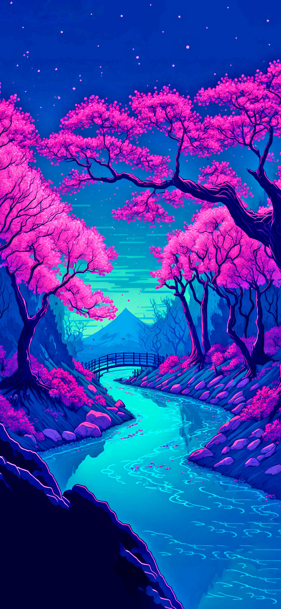 sakura forest river art wallpaper 2