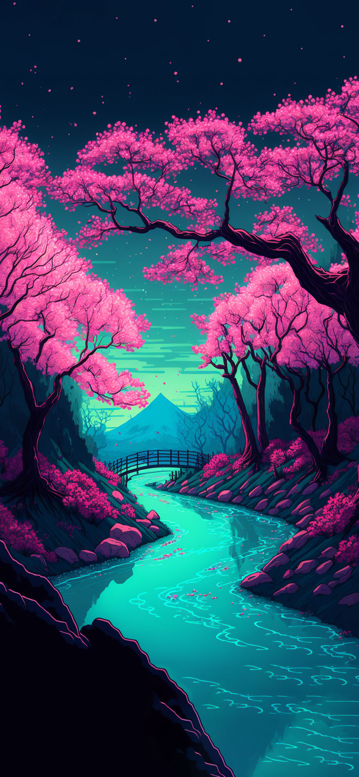 Sakura Forest & River Art Wallpapers - Sakura Aesthetic Wallpaper