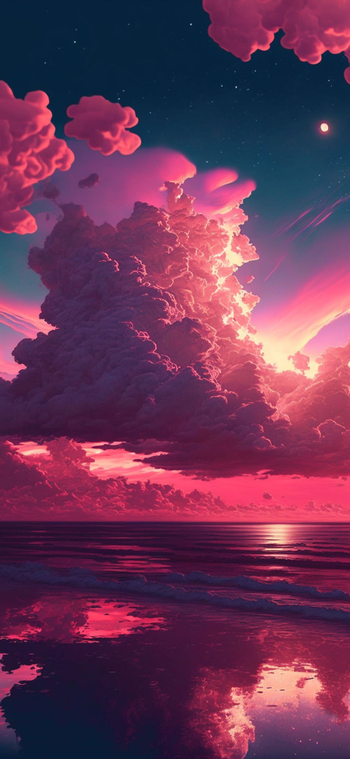 sea clouds pink aesthetic wallpaper 2
