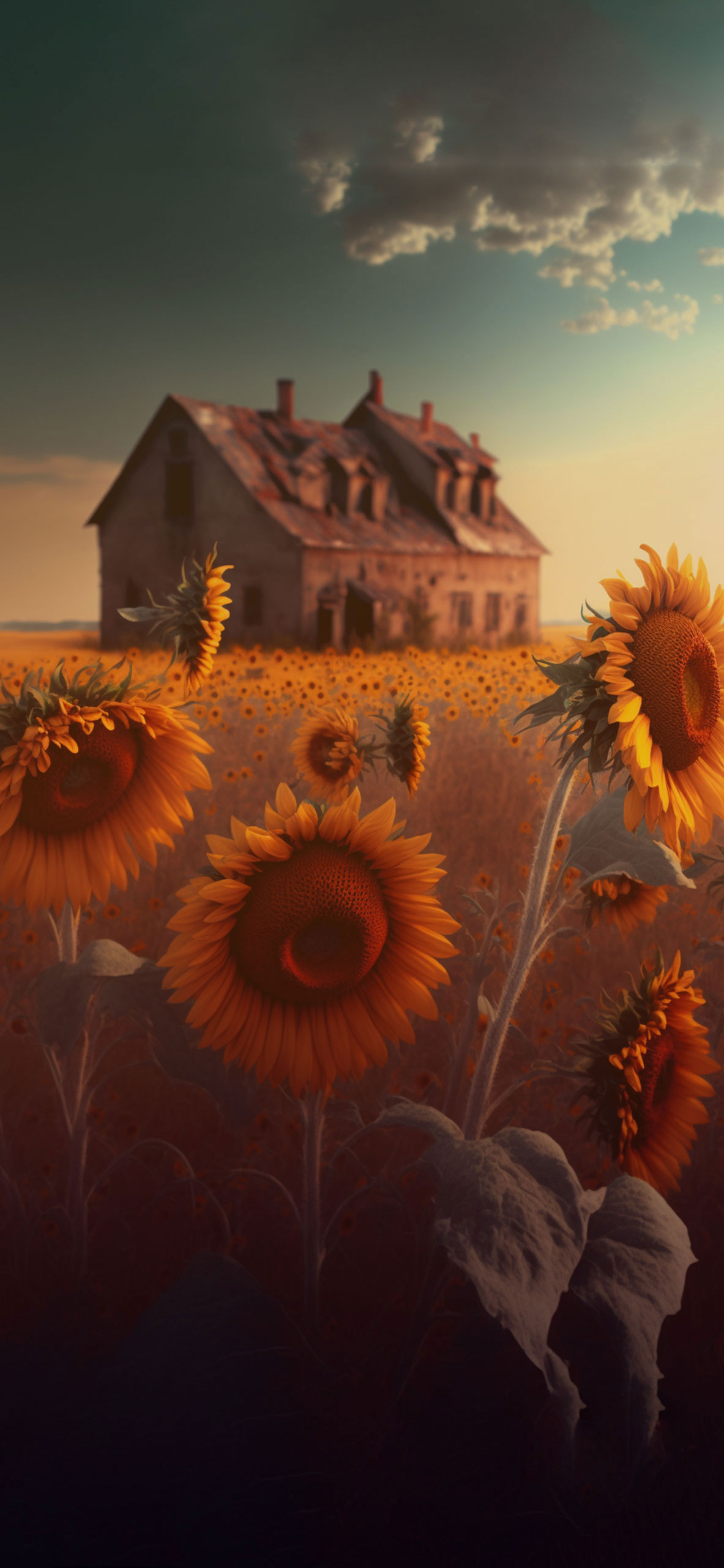 sunflowers old house wallpaper 2