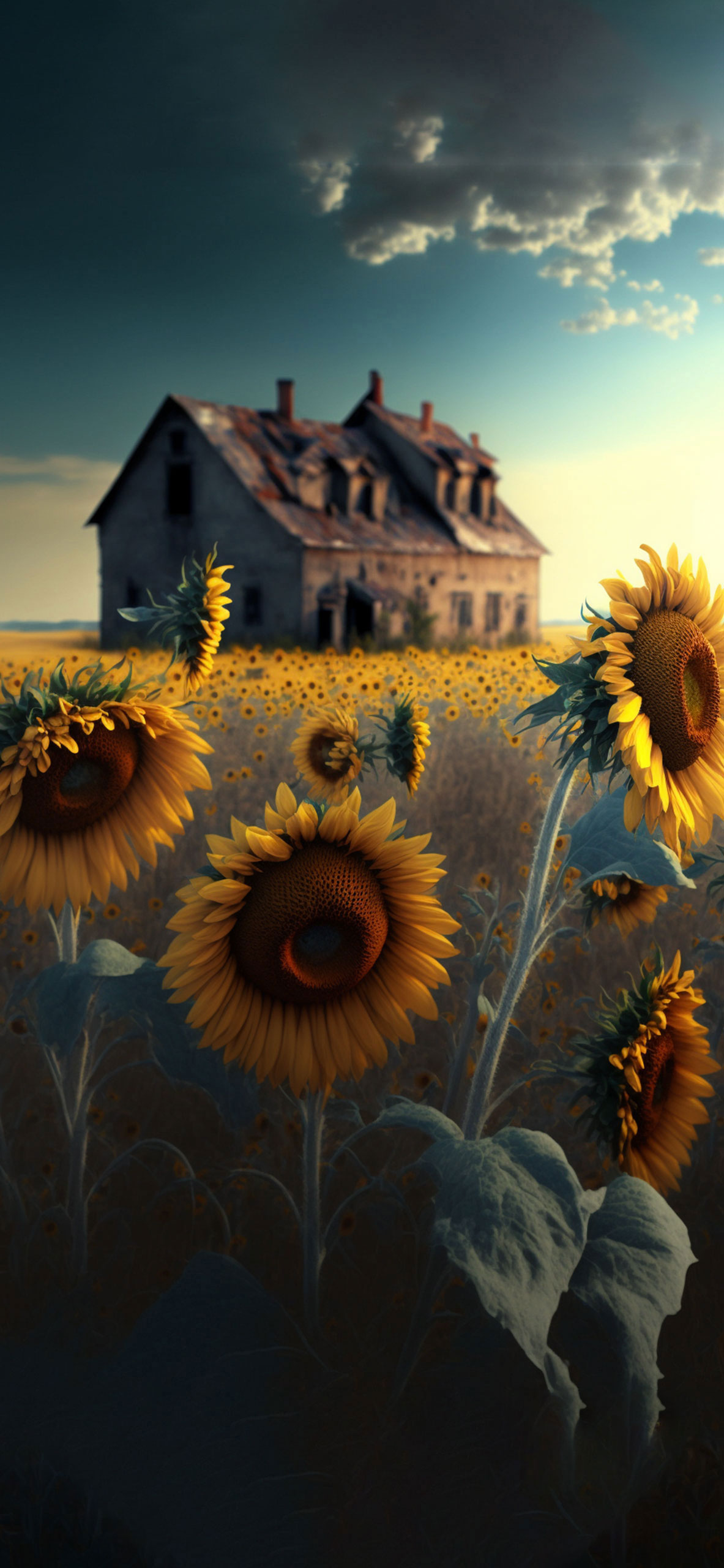 sunflowers old house wallpaper