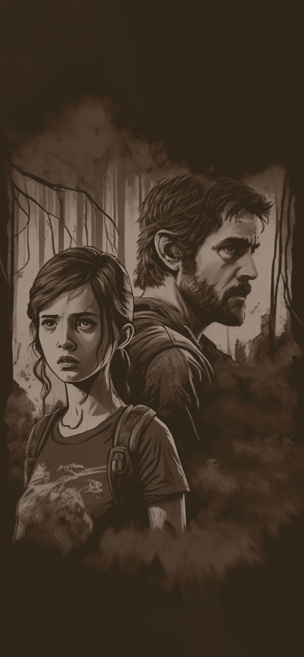 the last of us joel and ellie sepia background