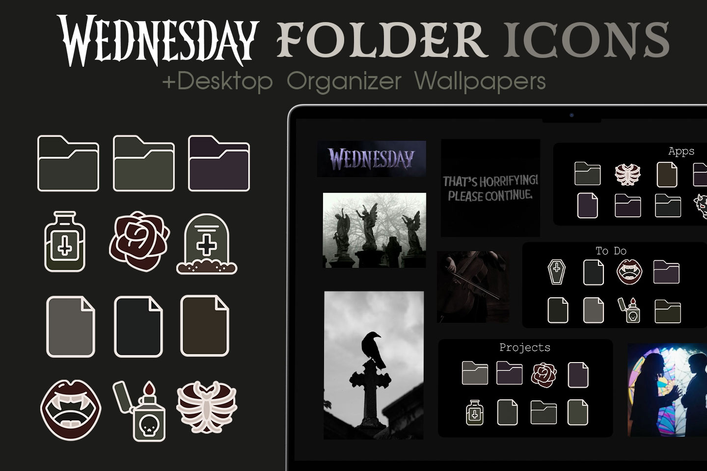 wednesday aesthetic folder icons pack