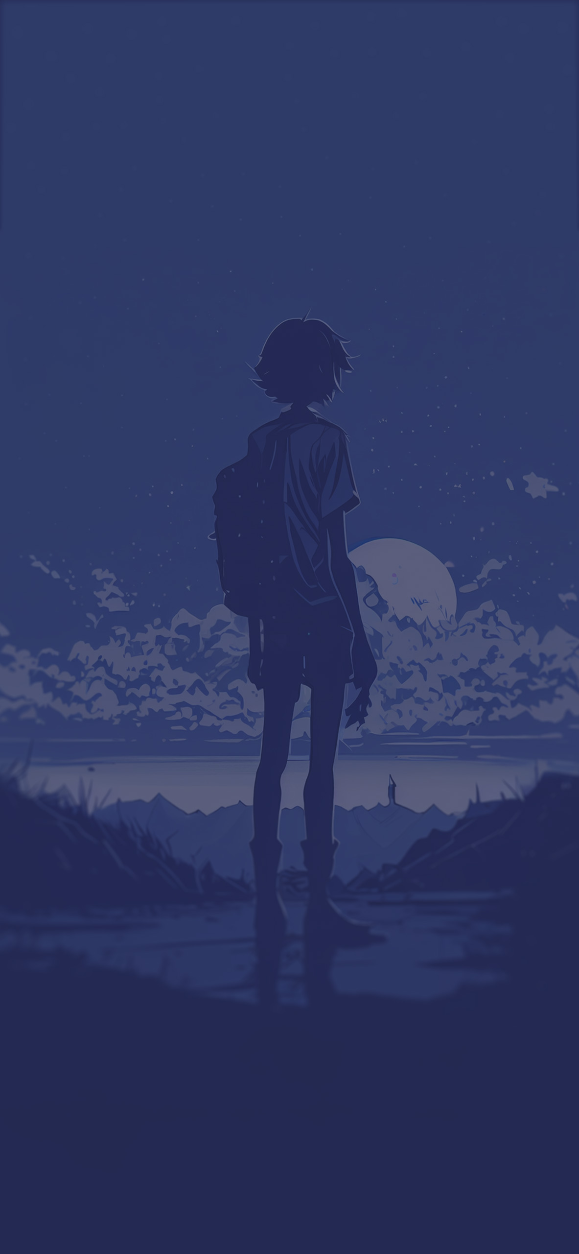 anime girl night blue background