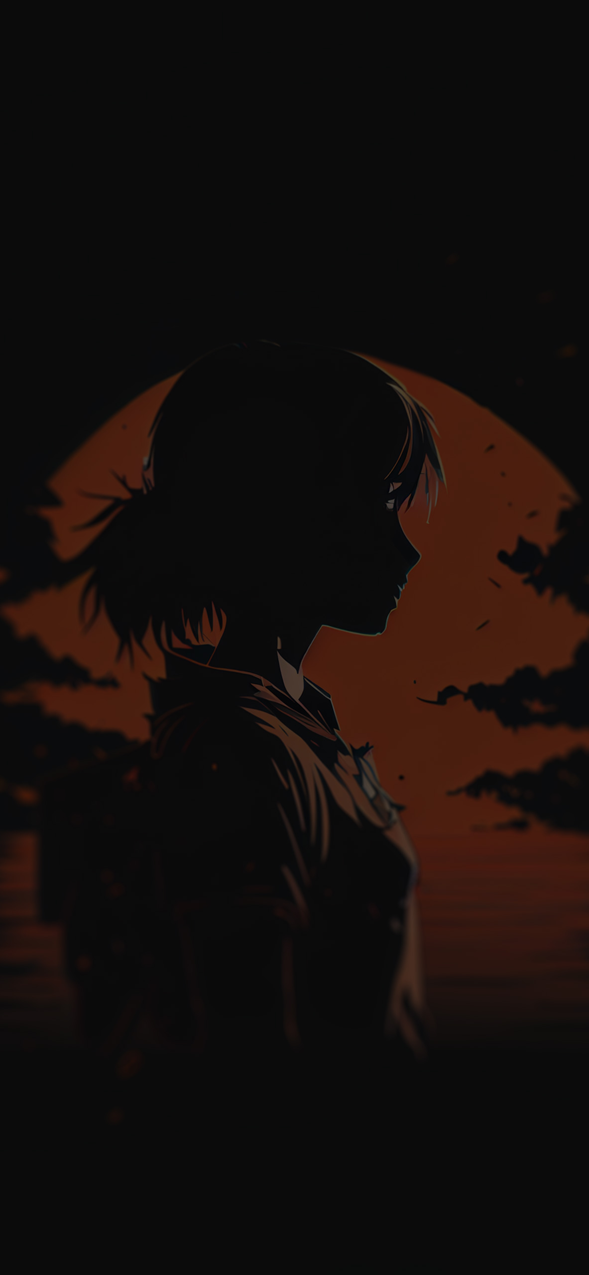 anime girl sunset black orange background